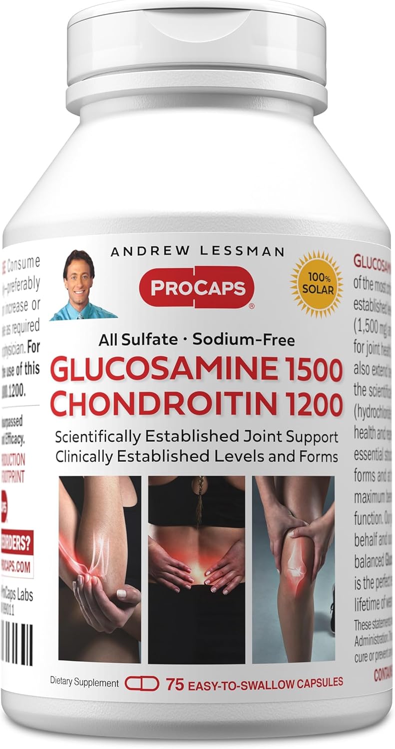 ANDREW LESSMAN Glucosamine 1500 Chondroitin 1200mg - 75 Capsules - 100% Sulfate Form, Research Established Ingredients and Levels for Support of Healthy Joint Tissue. Small Easy to Swallow Capsules