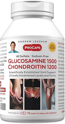 ANDREW LESSMAN Glucosamina 1500 Condroitina 1200 mg - 75 Cápsulas - Forma 100% Sulfato, Ingredientes y Niveles Establecidos Investigación para