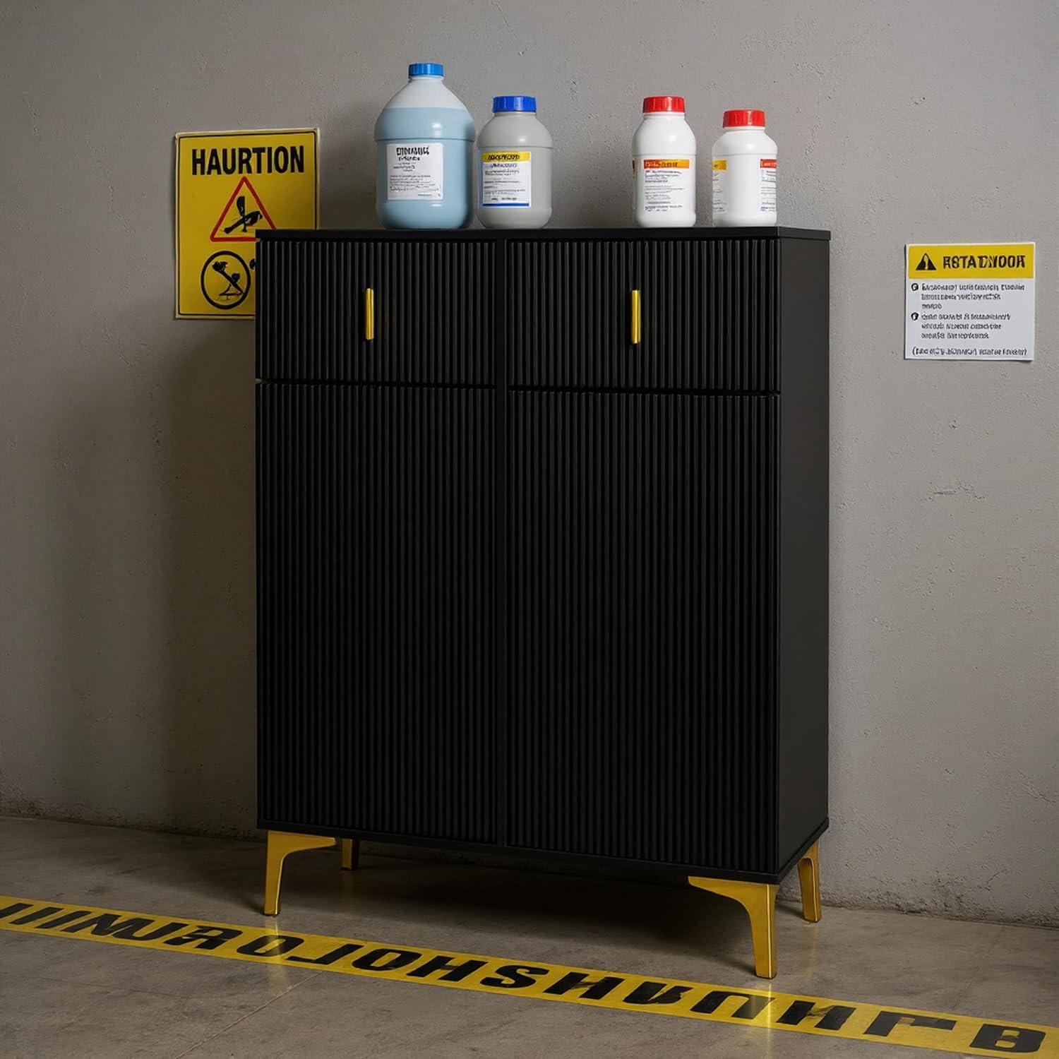 HOMYLIN Gabinete de almacenamiento de seguridad con cajones y estantes - Gabinete de suministro de productos químicos para entornos controlados, color negro