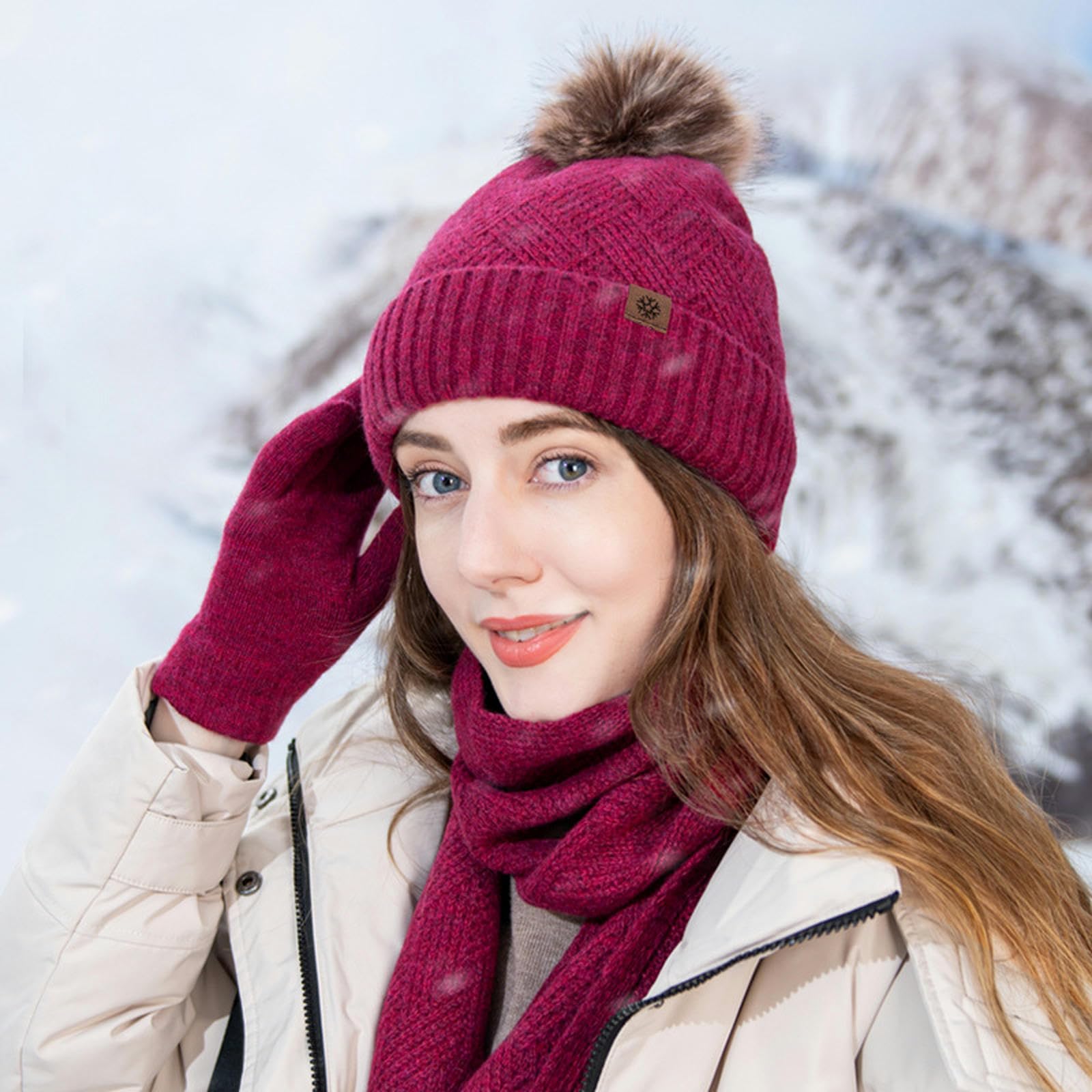 Mütze Warmer Hut, Schal, Handschuhe, Dreiteiliger Kaltsicherer Wollkugel Sowie Samtgestrickter Anzug-tibetergrüne DREI Sätze