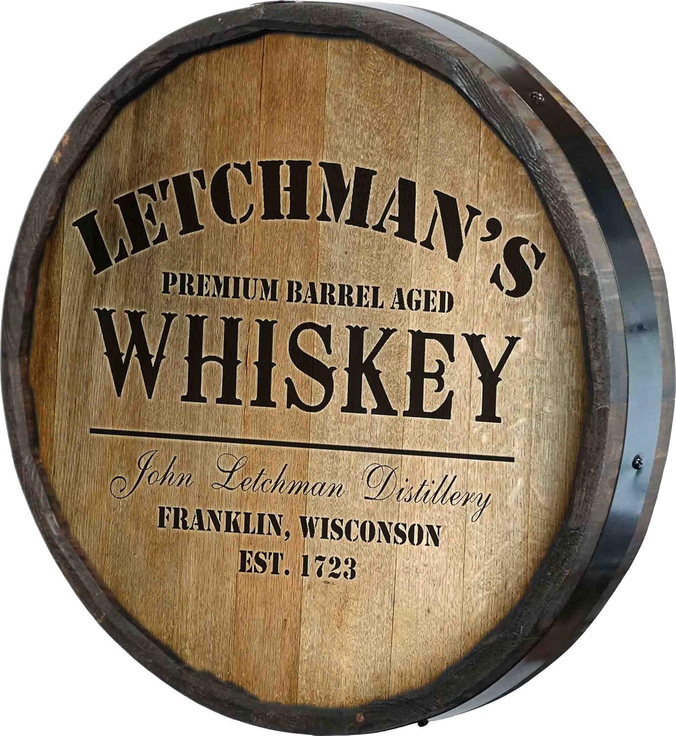 Thousand Oaks Barrel Co. Personalized 21"Inch Bourbon Whiskey Barrel Head Sign - Wood Home Bar Decor - For Man Cave, Kitchen, Office - Custom Wine Barrel Lid Wall Art (P5)