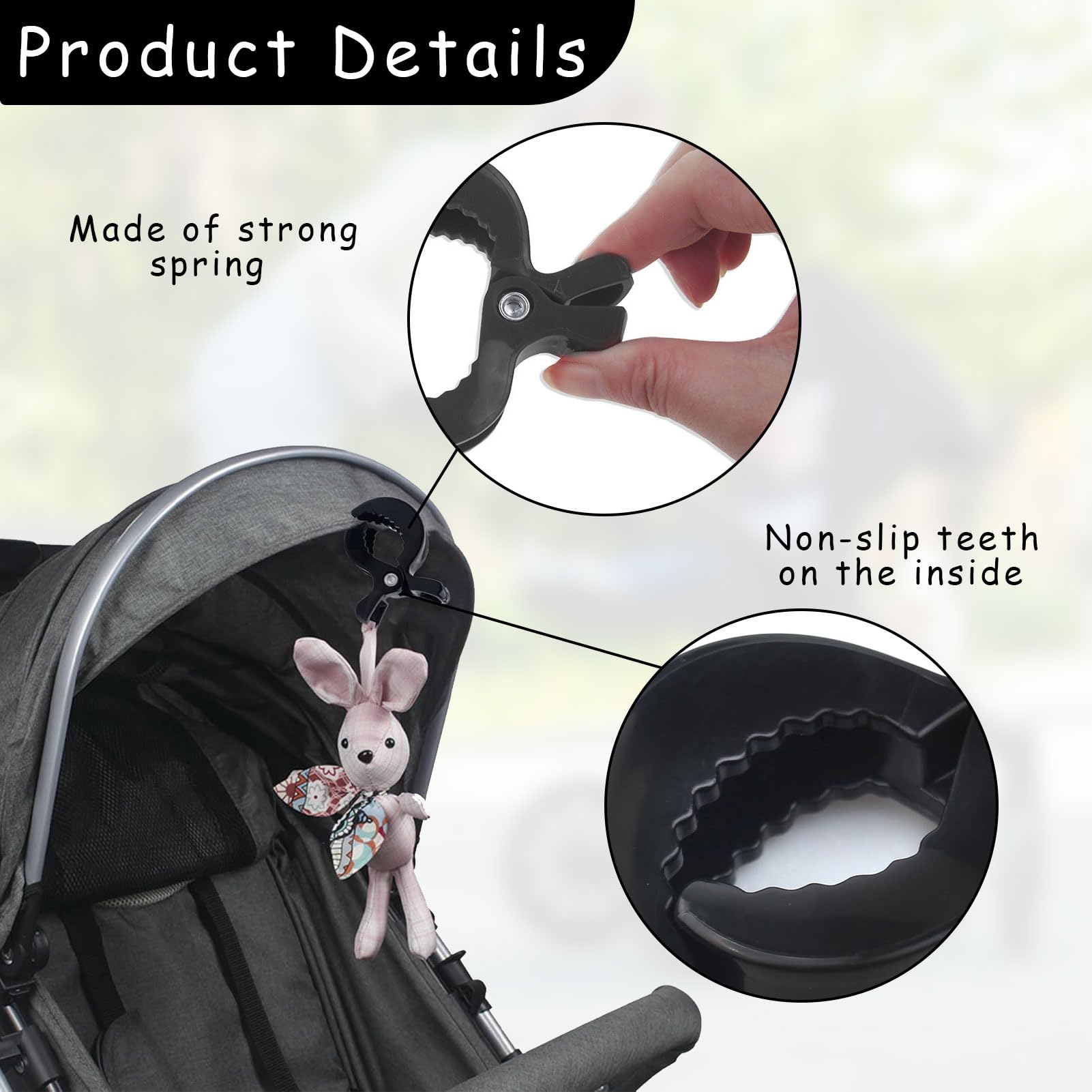 4 mollette per passeggino, clip per passeggino, clip universali, clip per il fissaggio di giocattoli, per passeggini, sedie a sdraio, sedie a rotelle (nero)