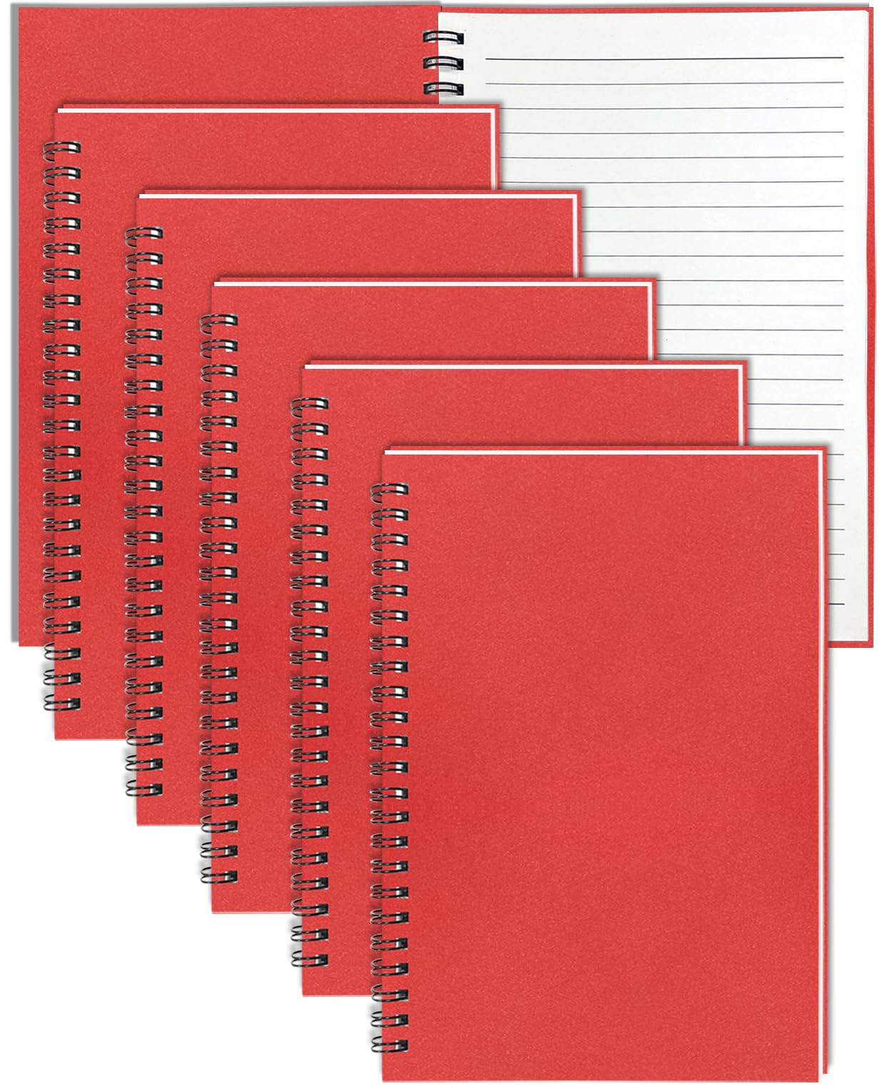 GINMLYDA Taccuino a spirale rosso, piccolo, confezione da 6, 120 pagine a righe, 21 x 14 cm, con copertina a spirale in carta kraft, quaderni e blocchi per appunti, per scuola, casa, ufficio, schizzi