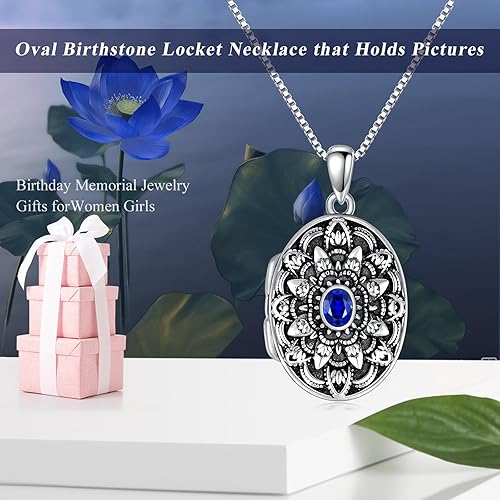 Miniatura 7 de Collar con medallón de forma redondacorazónovalada que sostiene imágenes, plata de ley 925, fotos personalizadas de piedra natal, medallón grabado,