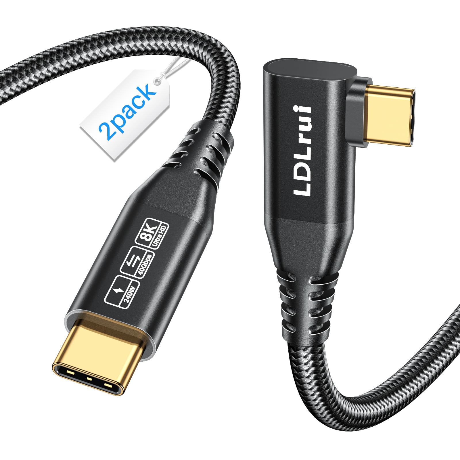 LDLrui 4Ft USB C to USB C Monitor Cable 8K@60Hz/4K@144Hz, Right Angle USB 4 Display Cable, 40Gbps High Speed Data Transfer Cord,240W Fast Charge for