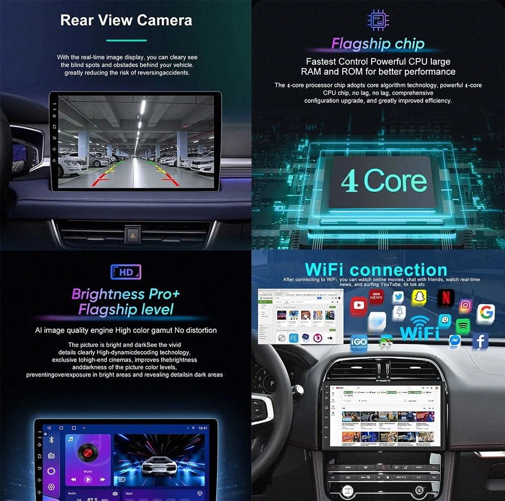 Estéreo de Automóvil para Hyundai i10 Grand I10 2007-2013 Pantalla de Coche con Carplay y Android Auto Inalámbricos, Bluetooth, Mirror Link, Navegación GPS, 4 Nuclear 4G+64G