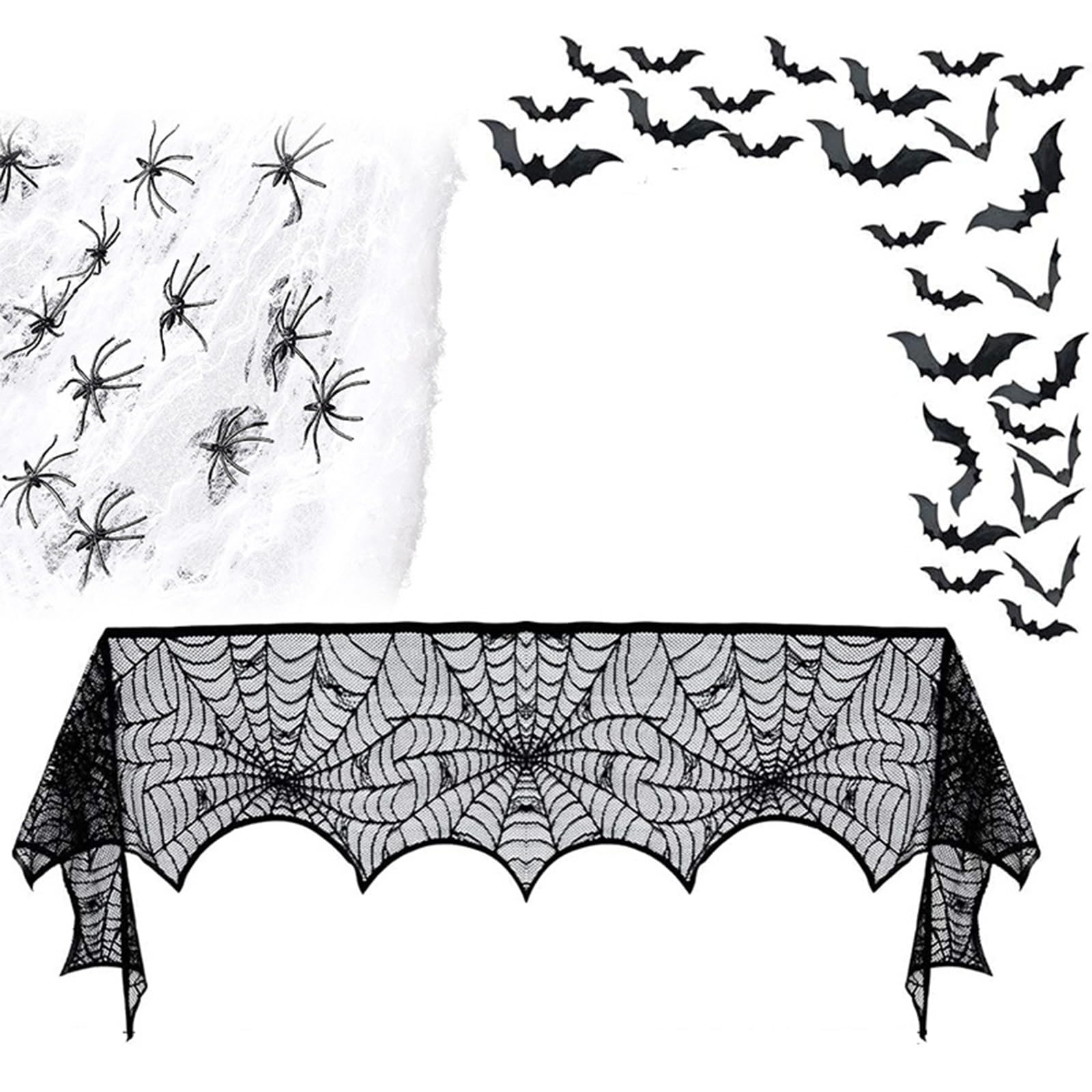 Elnwnnkc Bstyle 4Piece Set Lace Spiderweb Table Runner Mantel Scarf Cover For Home And Party Decoration Mantel Cover Holiday Decoration