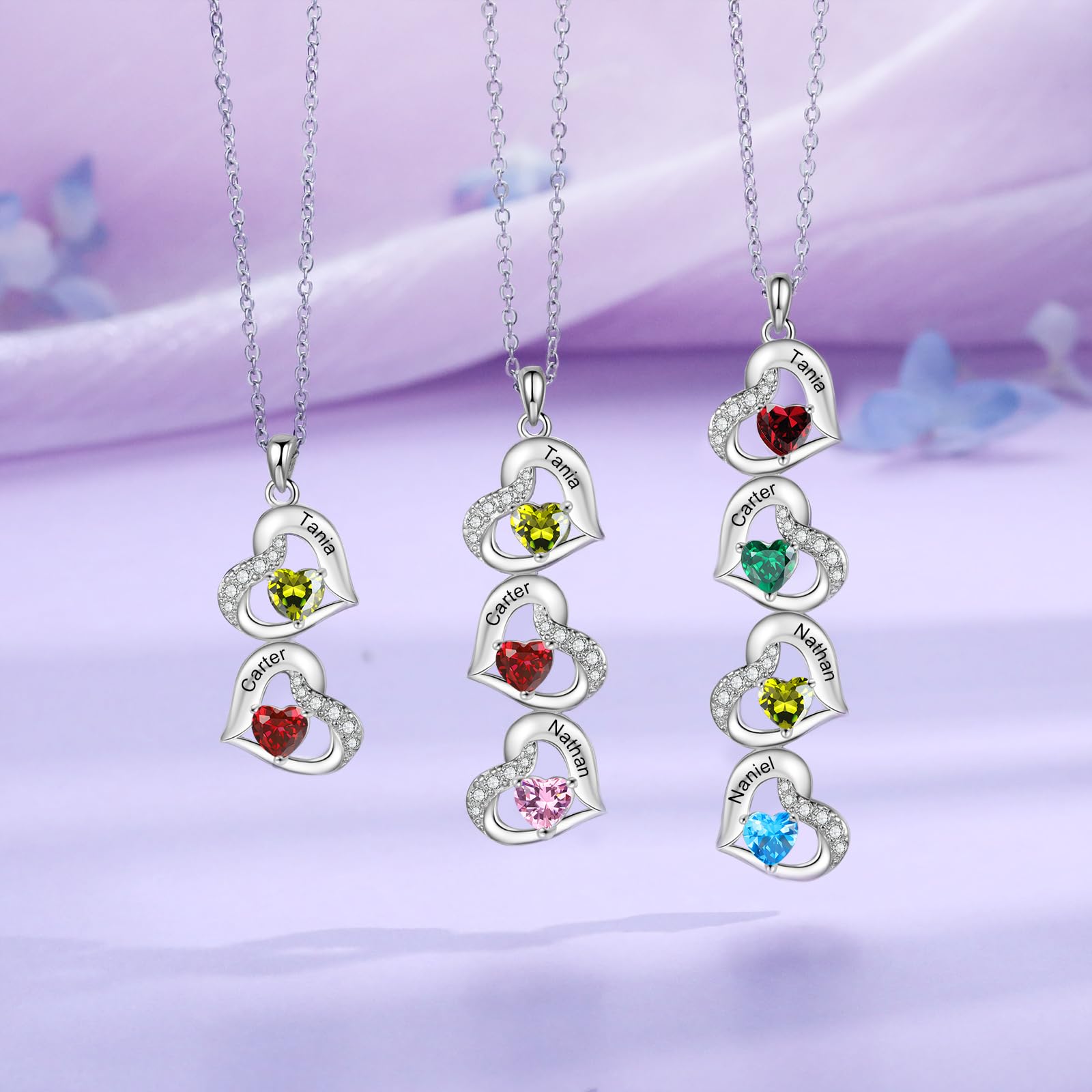 Collar personalizado con nombre de piedra natal para madre e hija, con colgante de corazón para mujer, regalo para madre