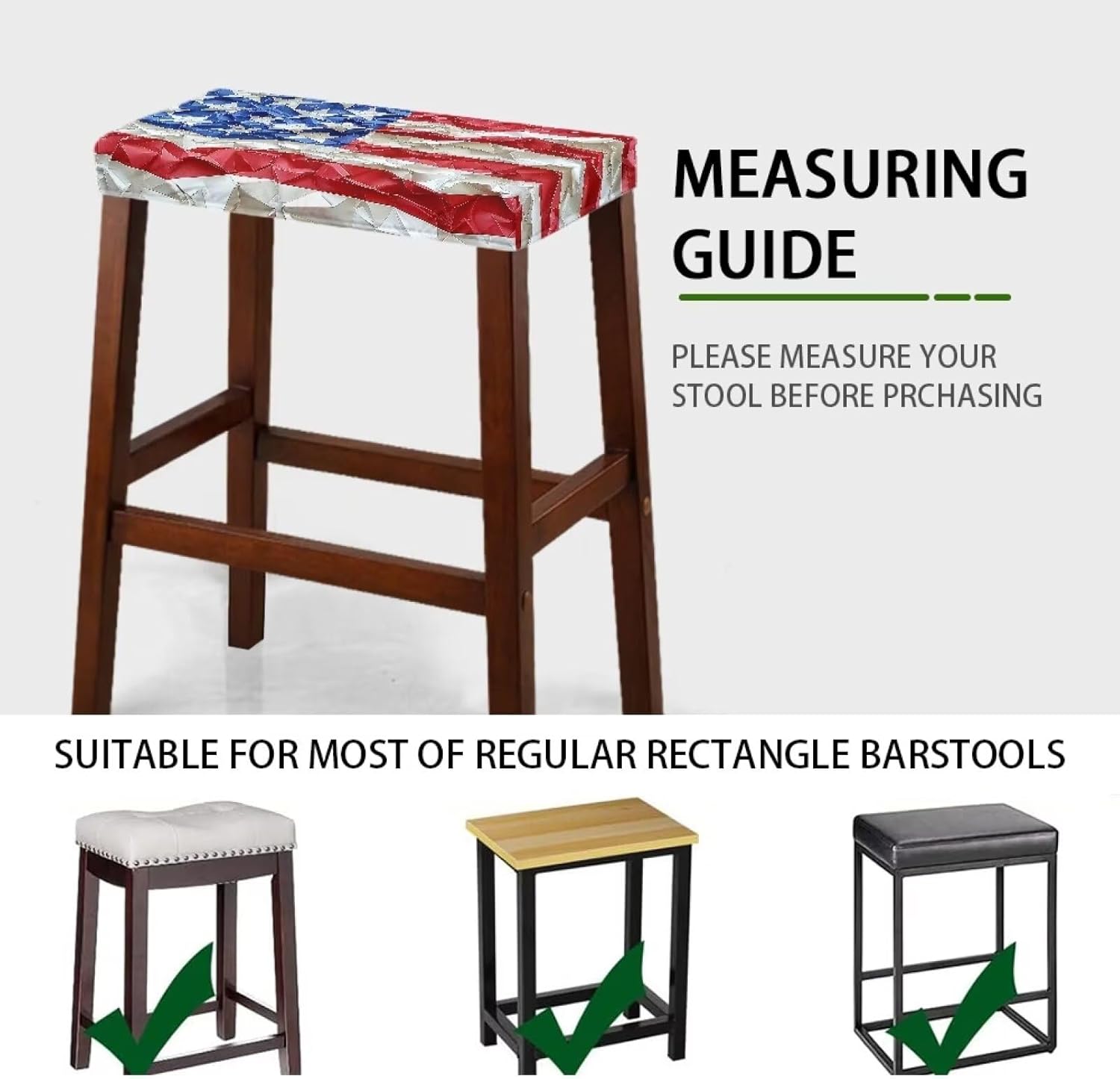 GLENLCWE Retro American Flag Rectangle Stool Cover,4Pack Stretch Rectangle Bar Stool Covers Patriotic Vanity Stool Cover 4th of July Dining Chair Stool Decor Cover for Home