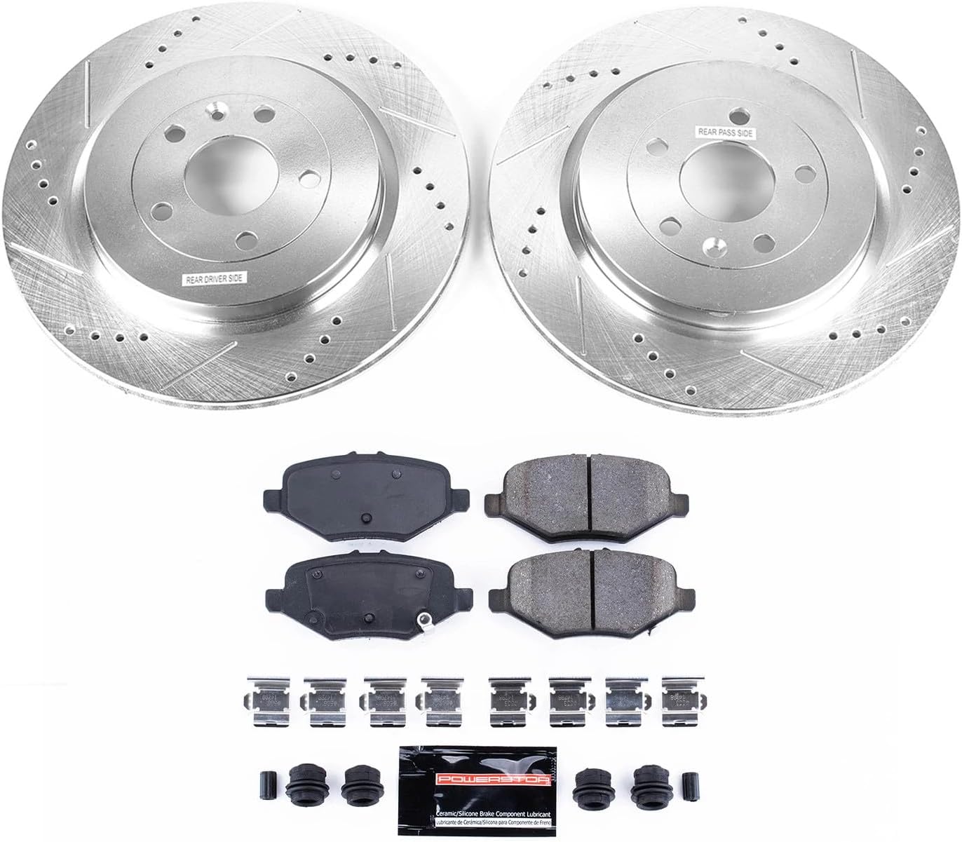PowerStop Rear Brake Kit For Ford Explorer 2013-19 |Flex 2013-19 |Police Interceptor Sedan 2013-19 - Drilled and Slotted Disc Rotors with Ceramic Brake Pads Replacement, K6376
