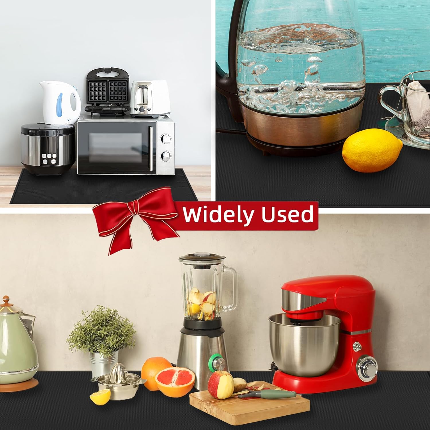 Extra Large Heat Resistant Mat for Countertop, 24 x 48in Fireproof Silicone Mats for Kitchen Counter, Easy to Clean Countertop Protector Mat for Air Fryer, Coffee Maker, Toaster, Oven, Black