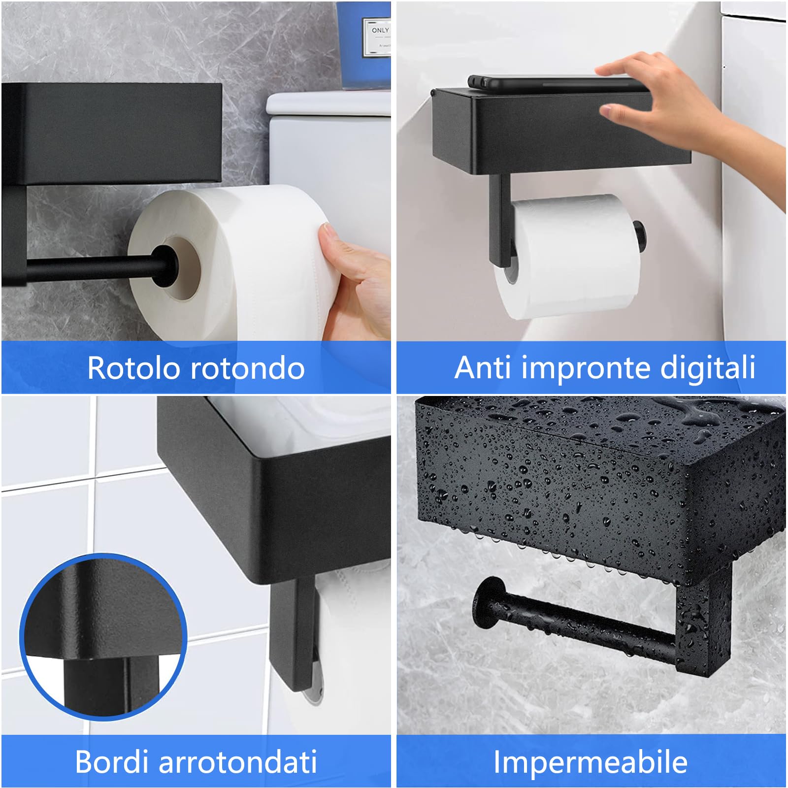 JiangLin Porta carta igienica in acciaio inox, senza foratura, supporto