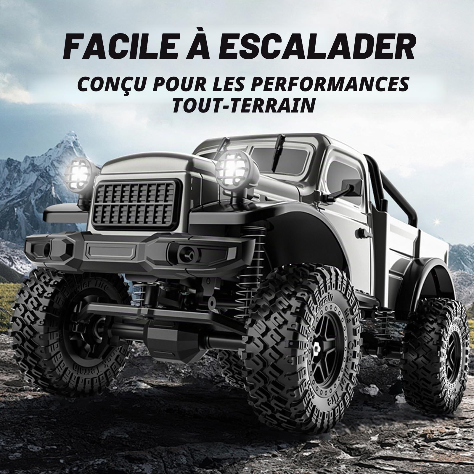 Voiture Télécommandée, 1:18 2,4 GHz Voiture RC Tout-Terrain 4WD Rock Crawler électrique avec lumières LED RC Crawler