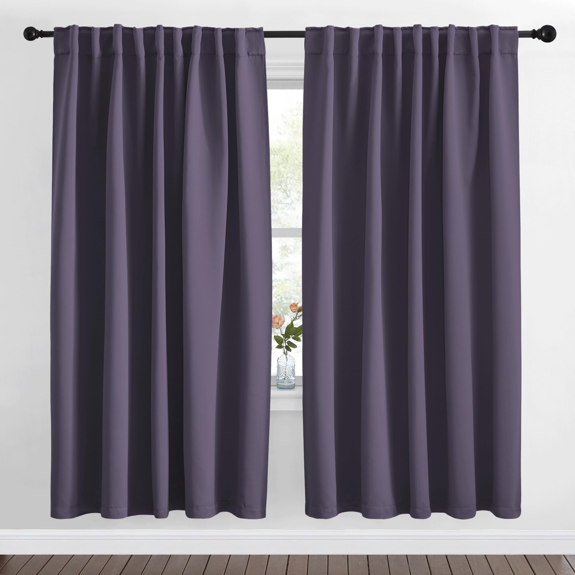 NICETOWN Living Room Blackout Draperies Curtains - (Greyish Purple Color) W70 x L72, 2 Panels, Home Decoration Window Blackout Drape Panels for Patio Door