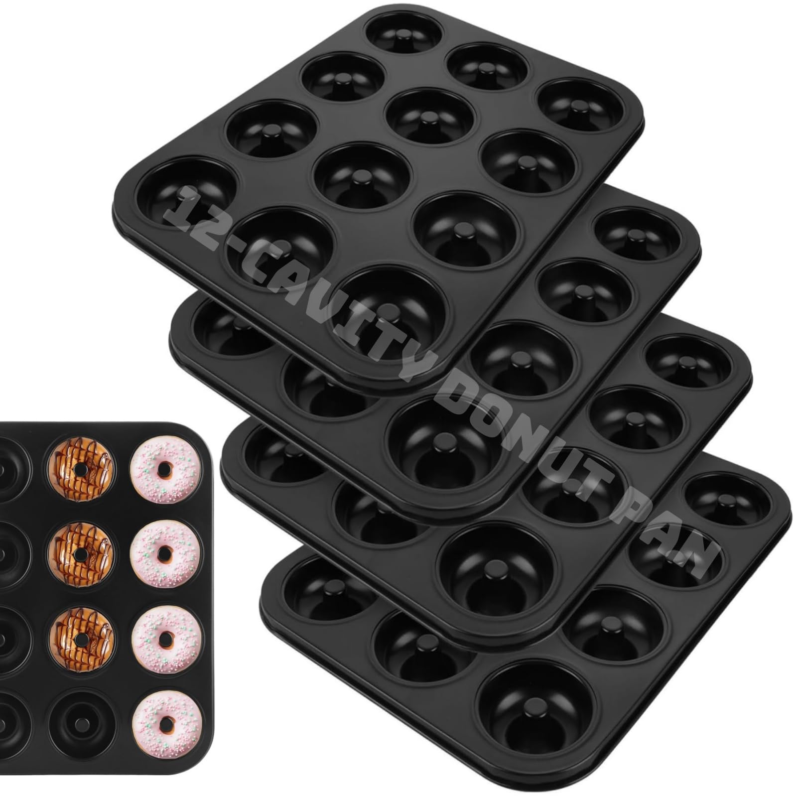 RHBLME Donut-Pfanne, 12 Mulden, Donut-Pfanne zum Backen, 35,6 x 26,4 cm, antihaftbeschichtete Donut-Pfanne, Karbonstahl, Donut-Tabletts zum Backen für Bagels und Kuchen-Donuts, ofenfest,