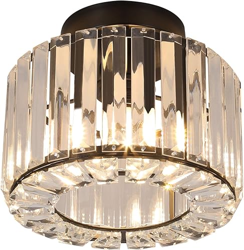Lámpara de techo moderna semiempotrada de cristal, color negro, perfecta para pasillo, comedor, vestíbulo, sala de estar, dormitorio, entrada