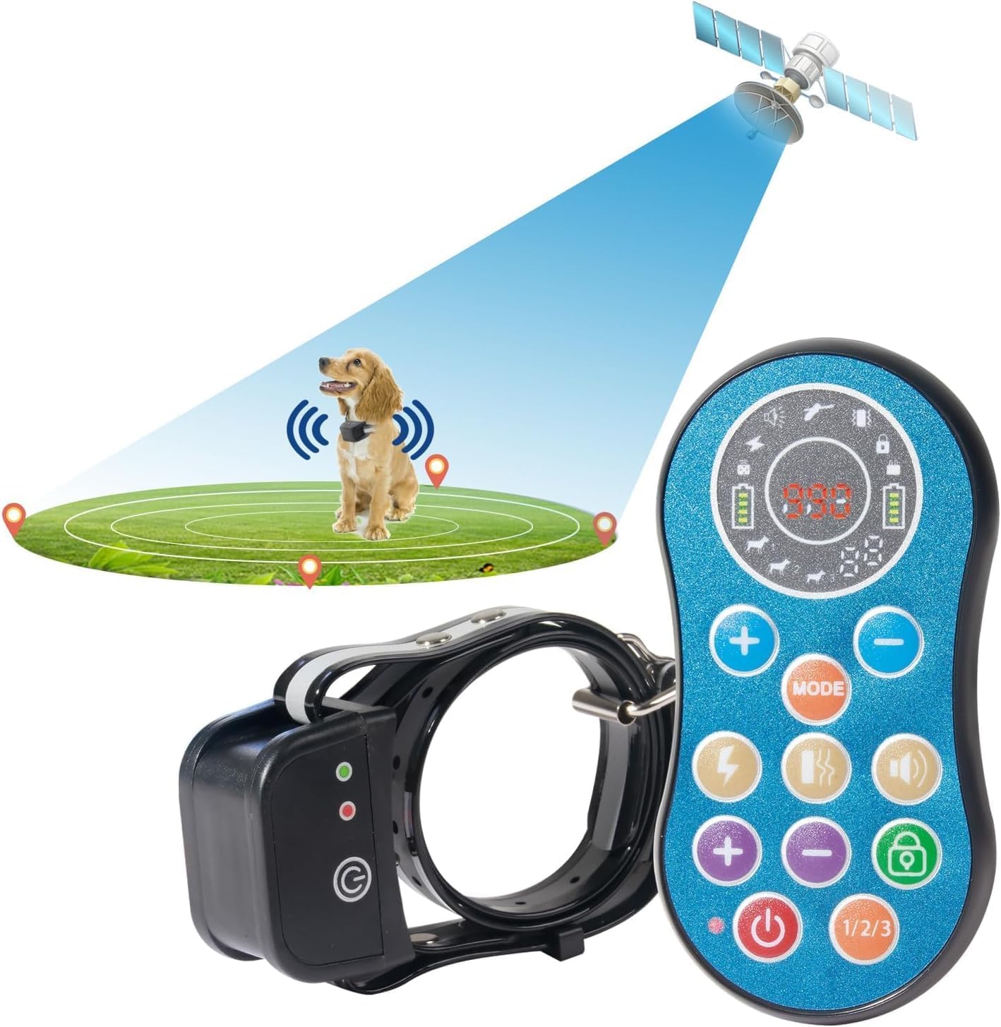 DOTSTAR Wireless Dog GPS Fence Pet Training Collar 2 in 1 System, Adjustable Range Dog Wireless Fence 50-990 Feet, GPS Wireless Charging Dog Fence, Fully Sealed Waterproof Collar Receiver
