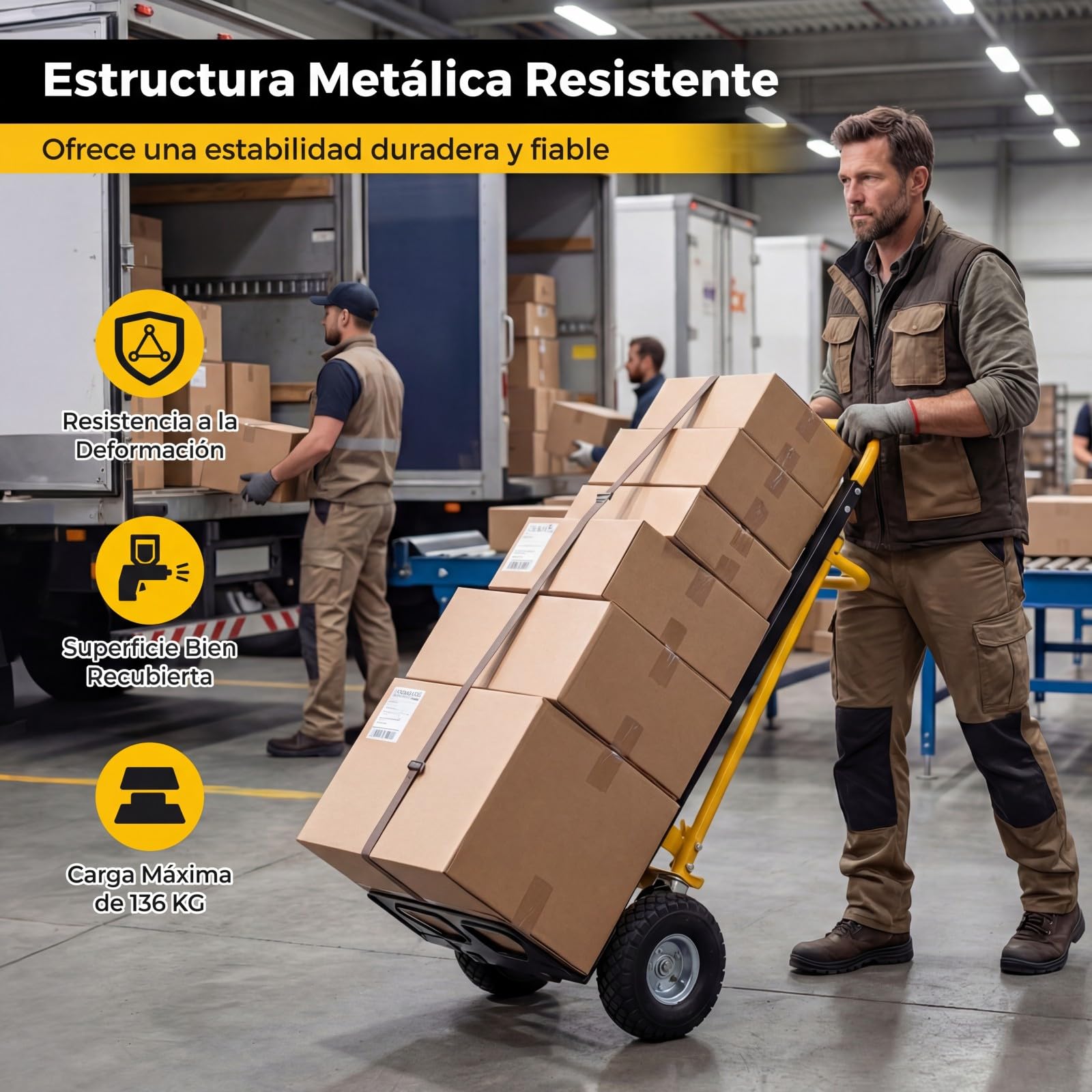 COSTWAY Carretilla Plegable 3 en 1, Carretilla con Rueda de Goma de Carga 136 kg, Carrito Plataforma en Modo de 4 o 2 Ruedas y Asa Ergonómica, Carro para Transporte y Mudanzas en Oficina y Almacén