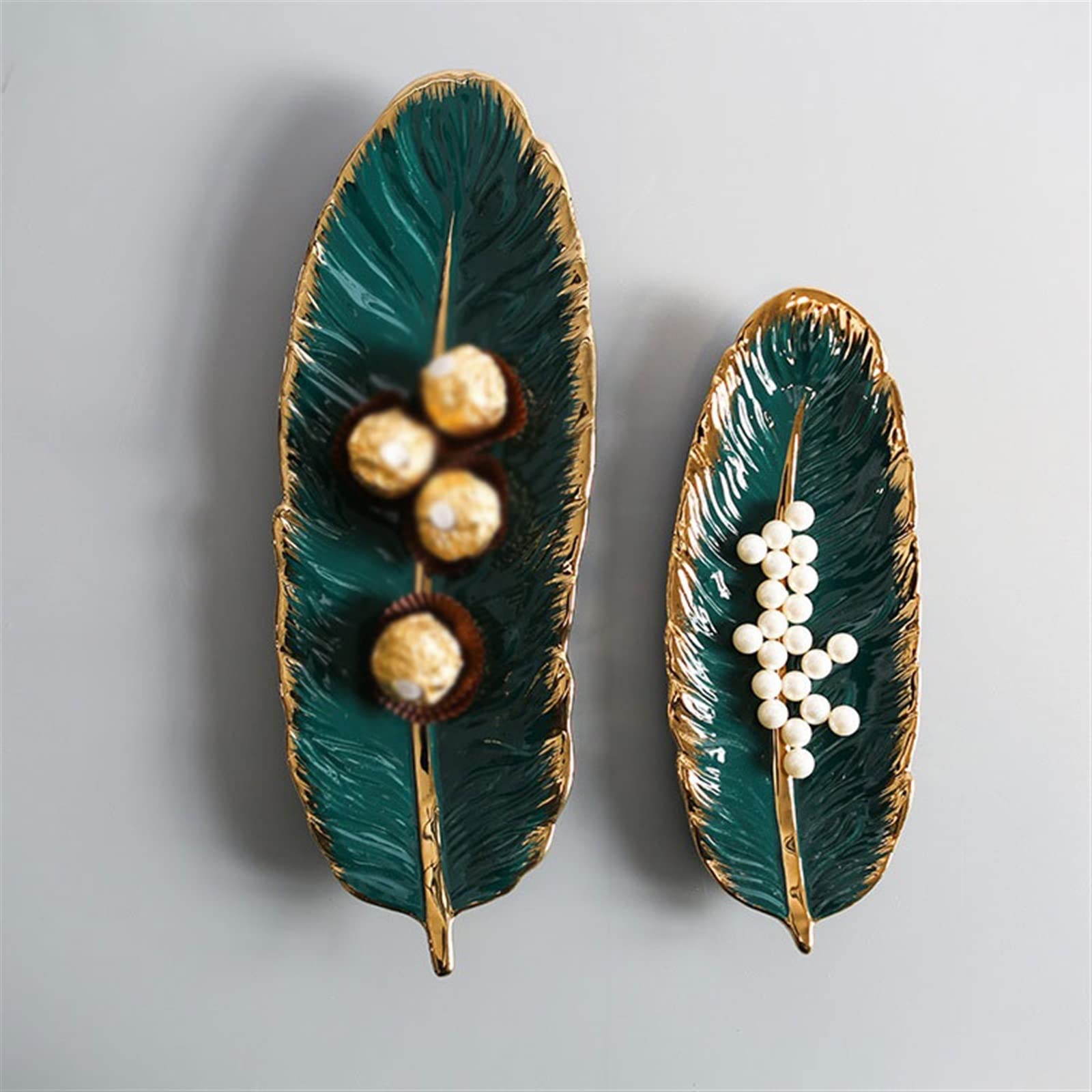 Bandejas Decorativas Bandeja de Letras de Lujo Ligera de Primera Calidad, Bandeja de Almacenamiento Creativa con Forma de Pluma, decoración de Escritorio Bandejas para Servir(Green)