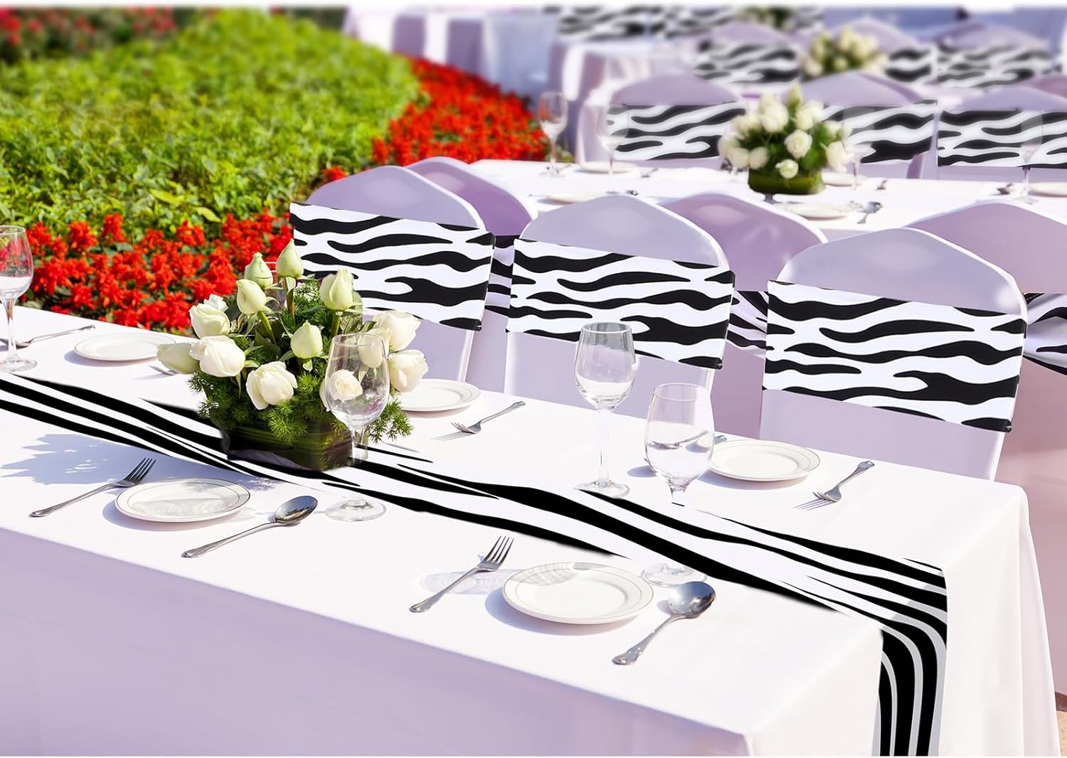Newwiee 36 Pcs Zebra Stripe Chair Sashes Spandex Zebra Stripe Chair Bands Animal Print Elastic Chairs Sashes Bow Polyester Bands Ties Without Buckle for Animal Safari Theme Party Birthday Decor