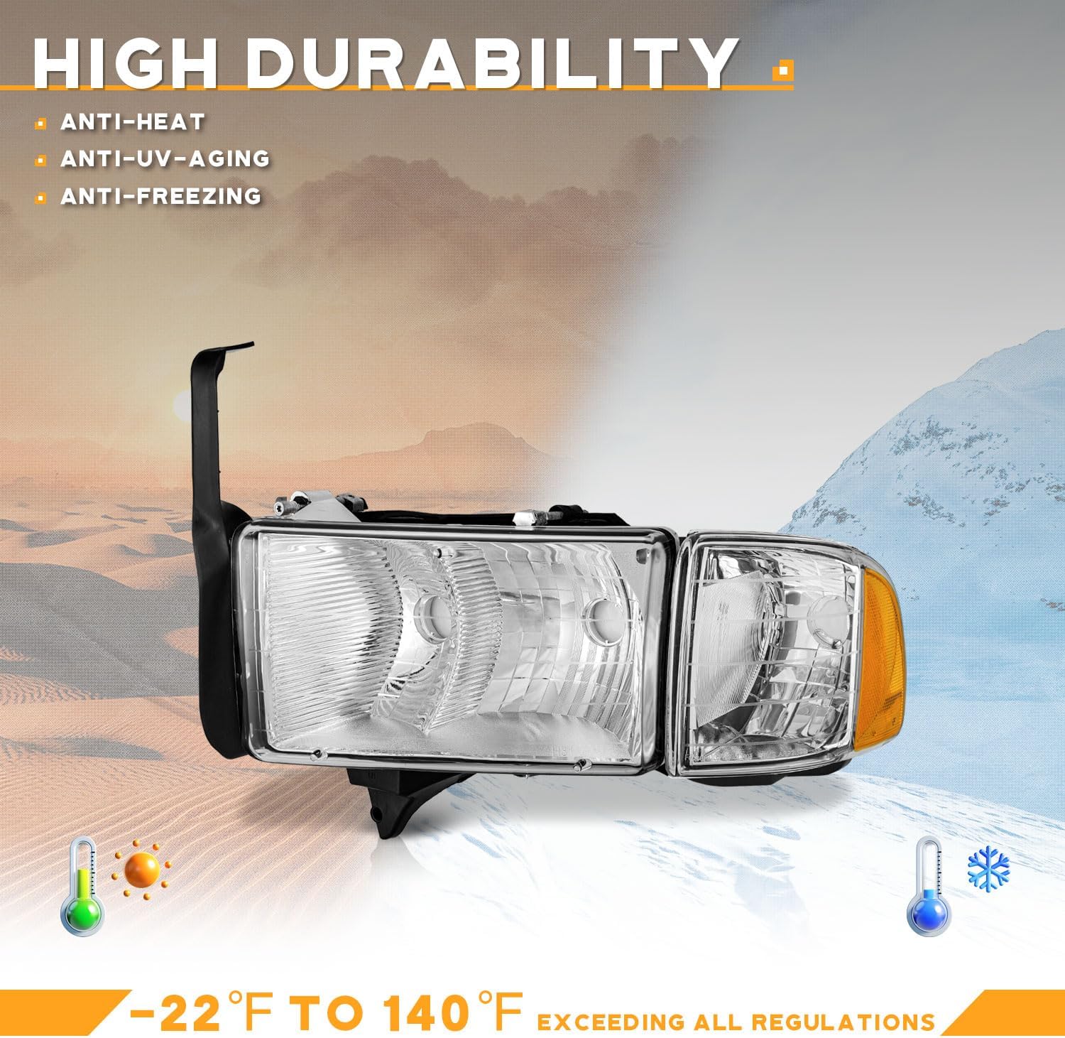 WEELMOTO Headlights Assembly for 1999-2002 Dodge Ram 1500 Pickup Sport, for 99-02 Ram 1500, Headlights + Corner Lamp Parking Light Turn Signal Marker Light For 99 00 01 02