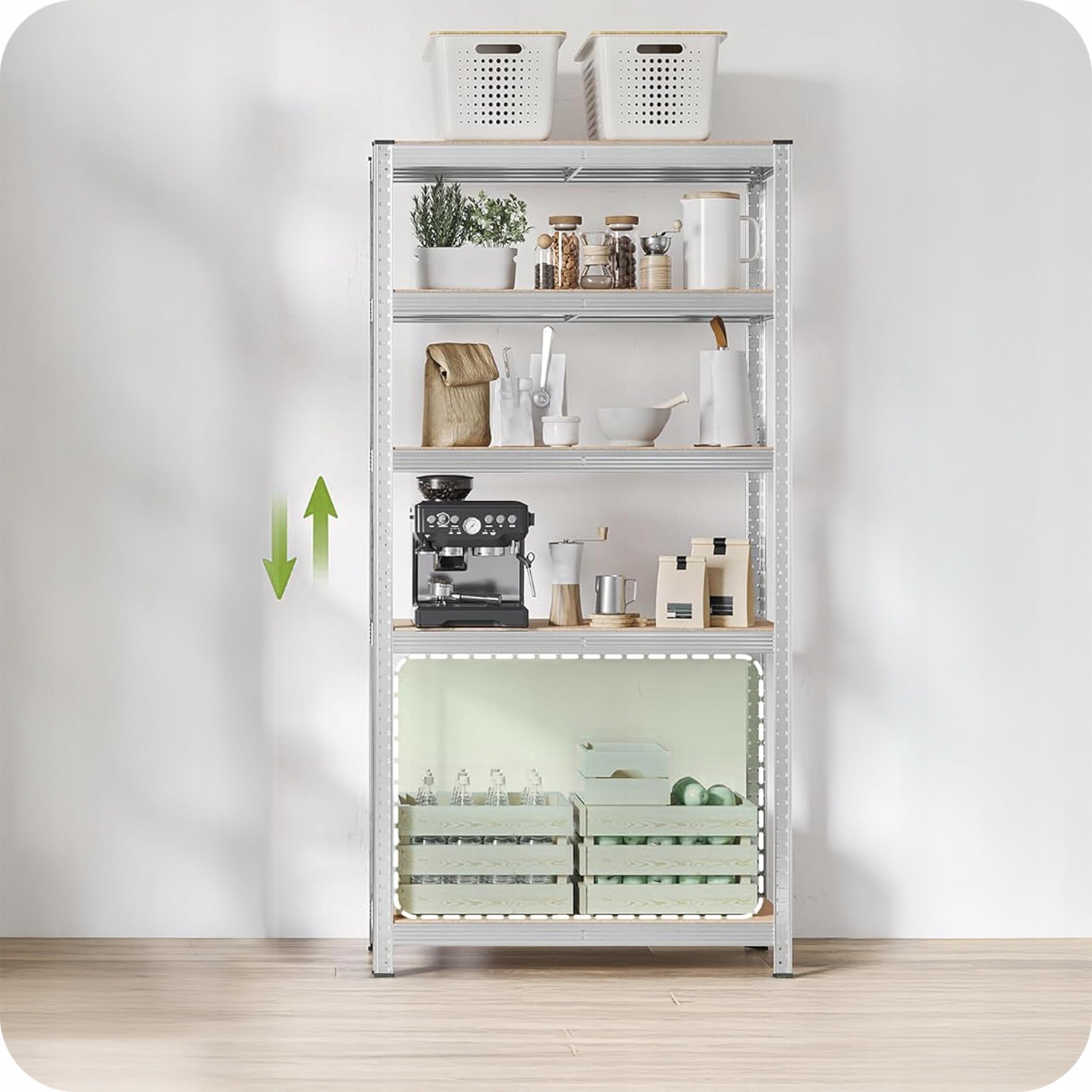 KRUMAD Étagère pour charges lourdes, 180 x 90 x 40 cm, à 5 tablettes en MDF, capacité de charge de 875 kg, en métal, pour garage, cave, atelier, sans vis, réglable en hauteur, système d'étagère stable