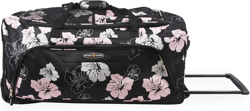 Pacific Coast Signature 32 Large Rolling Duffel Bag, Pink Hibiscus