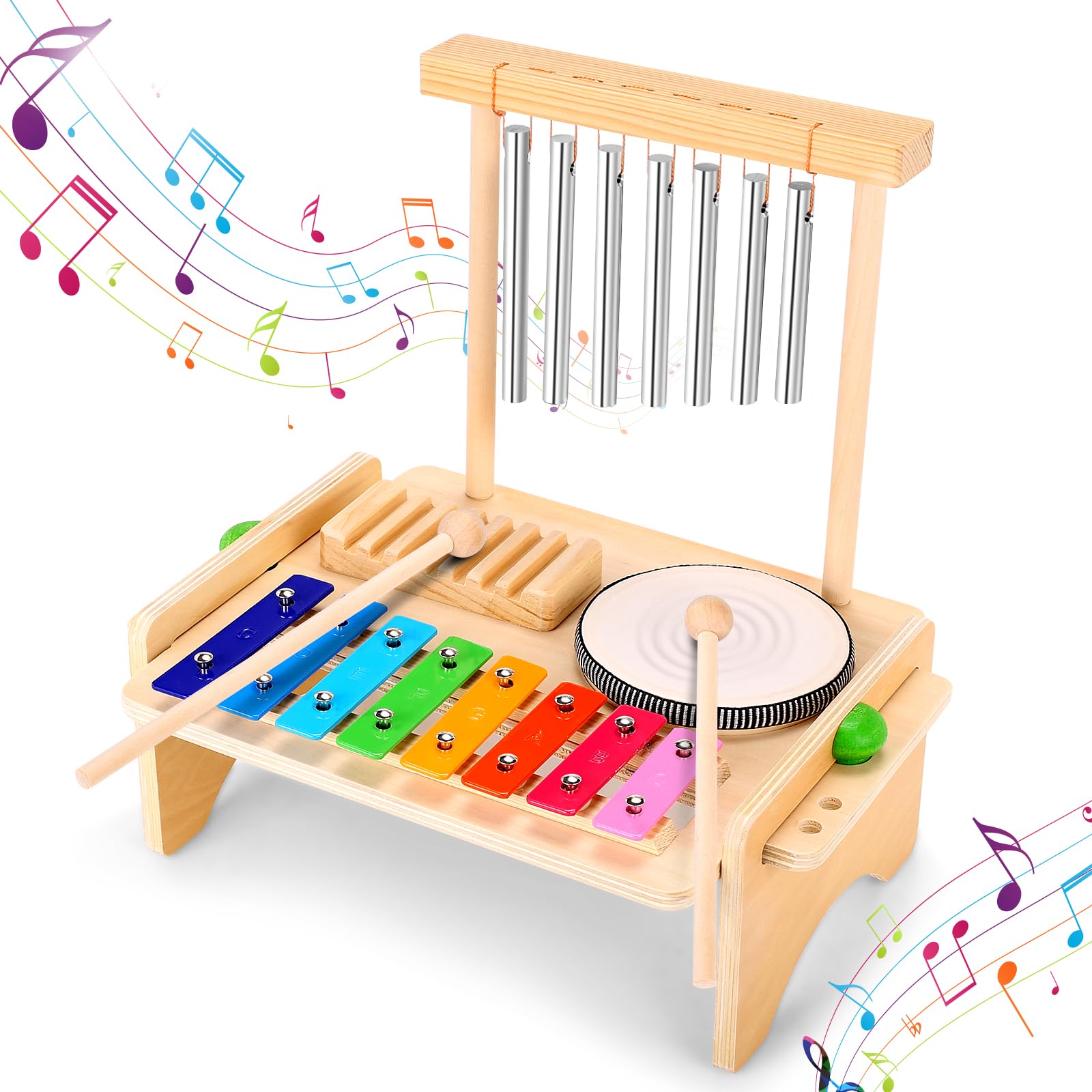 Mduvoz Kids Drum Set for Toddlers, Baby Montessori Musical Instruments Toys, Toddler Wooden Xylophone Musical Toys Birthday for Children Boys and Girls