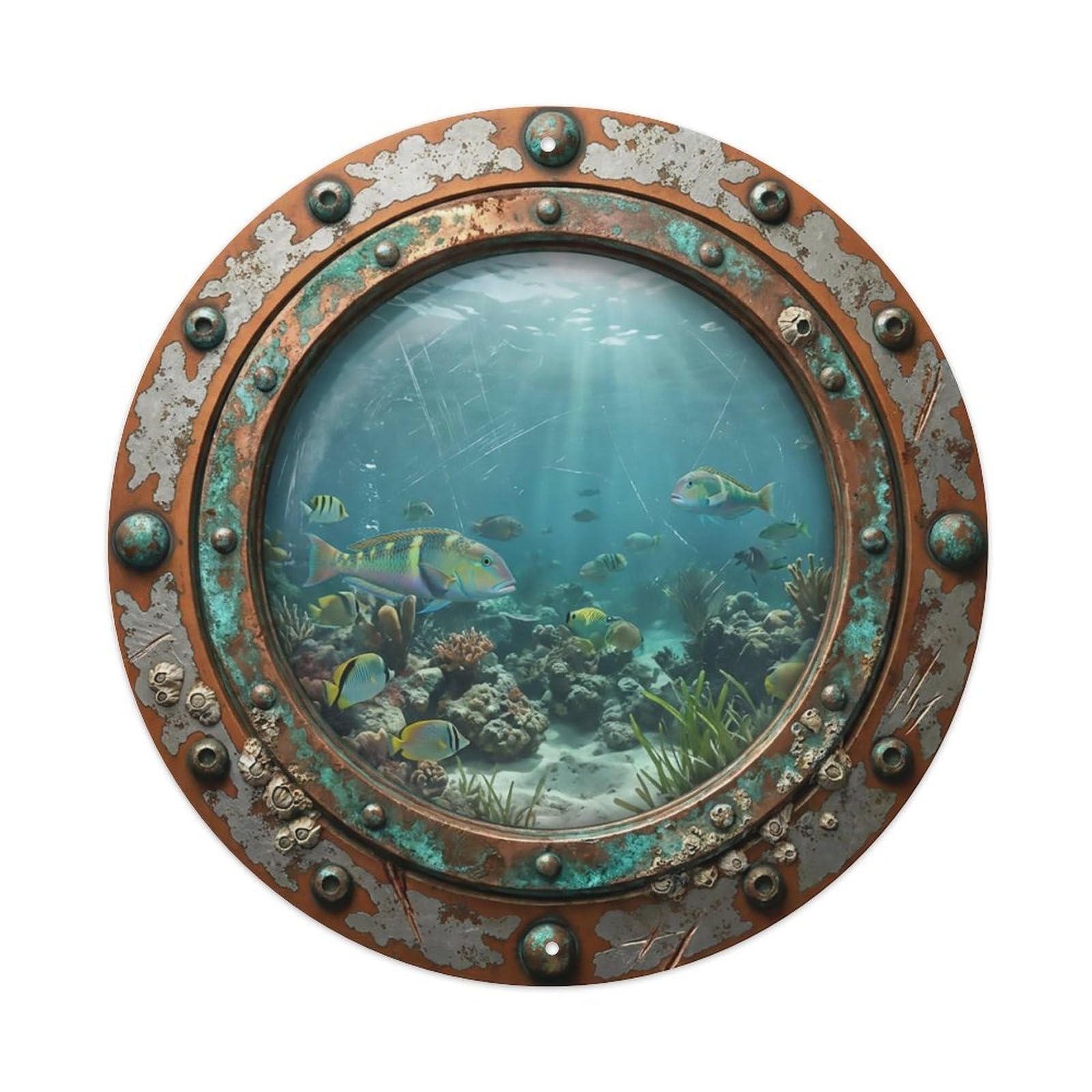 Vintage Porthole Tilefish Nautical Window View Metal Tin Sign