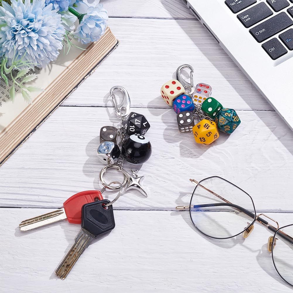 PLIGREAT 2 Styles Lucky Dice Keychain, 8 Ball Bag Dice Charms Magic Billiards Cherry Key Chain Aesthetic Bag Charms Keychain Key Decor Accessory for Bag Purse Handbag Backpack Keys image 5