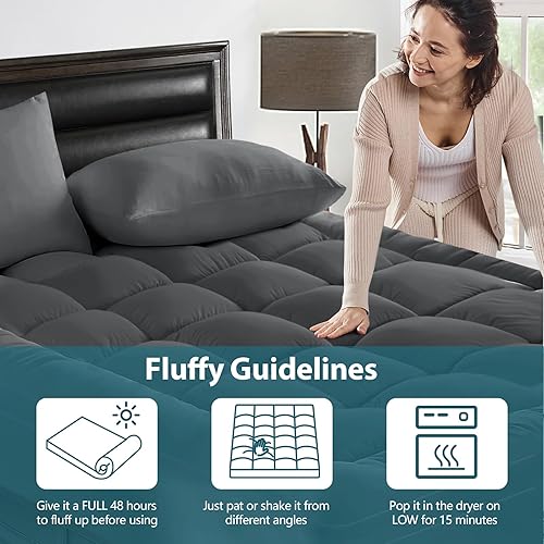 Miniatura 5 de CYMULA Cubrecolchón Tamaño Queen - Funda de Colchón Refrescante Extra Gruesa para Dolor de Espalda - Protector de Colchón Suave Cubrecolchón Firme