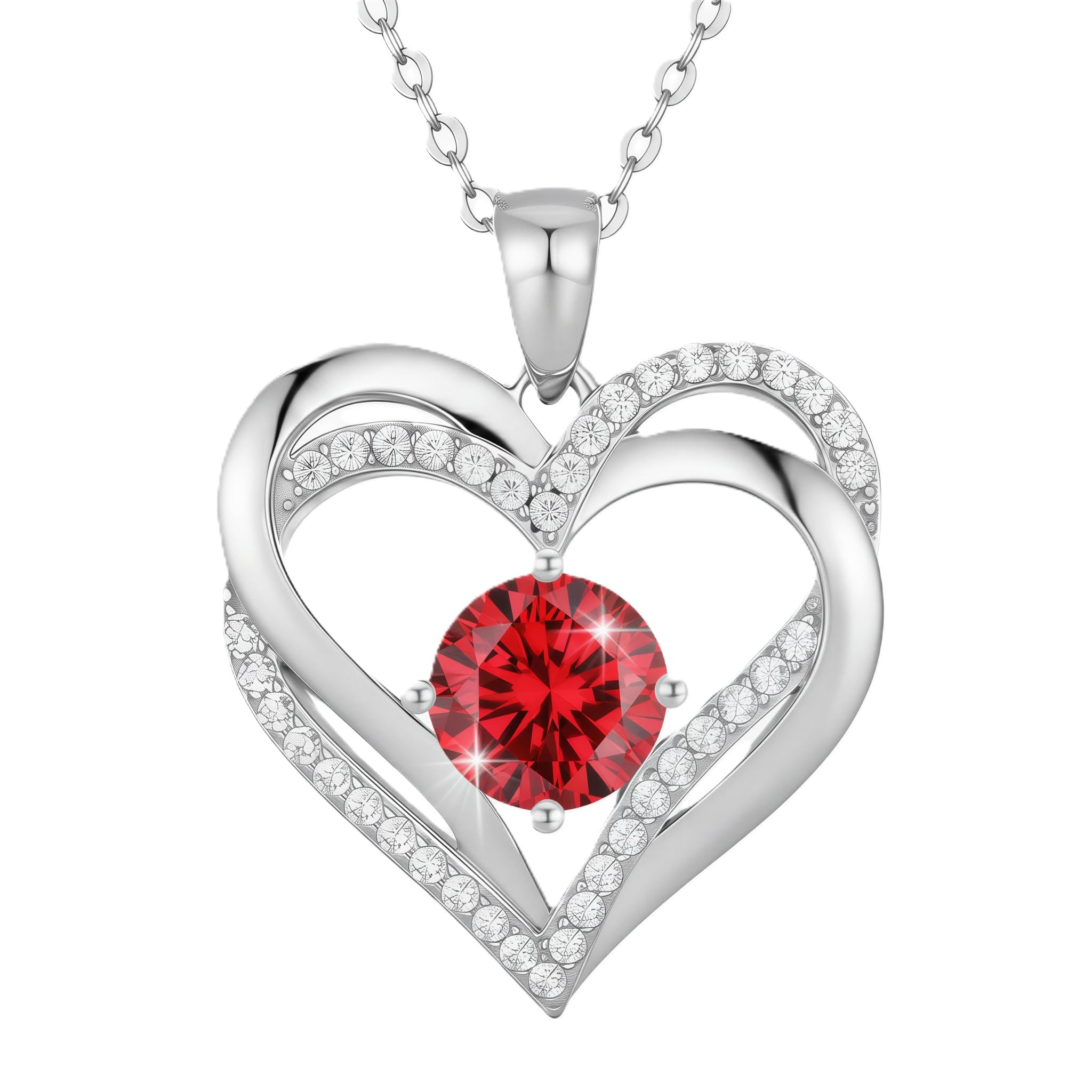 Collier double cœur en argent et or rose aux cristaux scintillants