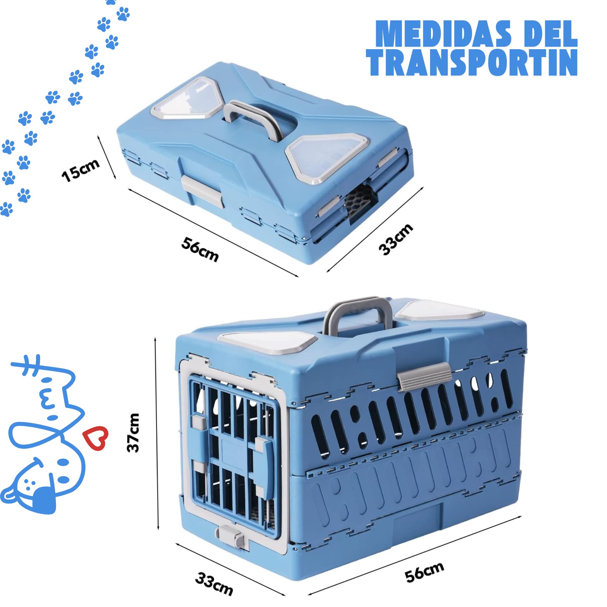 ANGAHE | Transportín Plegable para Gato y Perro Pequeño o Mediano – Fácil de Montar y Guardar – Ligero y Seguro con Ventilación – Ideal para Viajes en Coche, Tren o Avión. Seguro y Ligero.