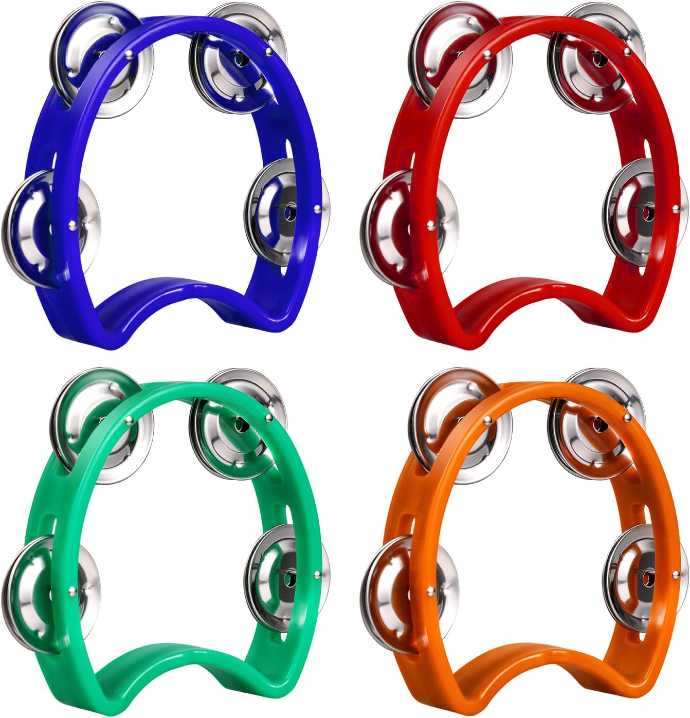 4pcs Mini Percussion Tambourine, Red Orange Blue Green