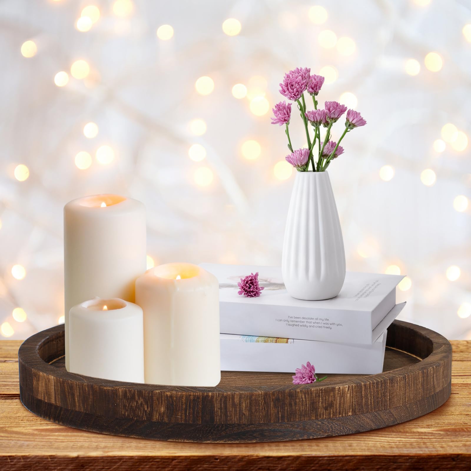 Foribyw Retro Wood Rustic Wood Serving Tray, 30Cm Vintage Round Serving Platter, Decorative Centerpiece Candle Holder Tray For Table Bathroom Decor 35X35x2cm(Retro Wood)