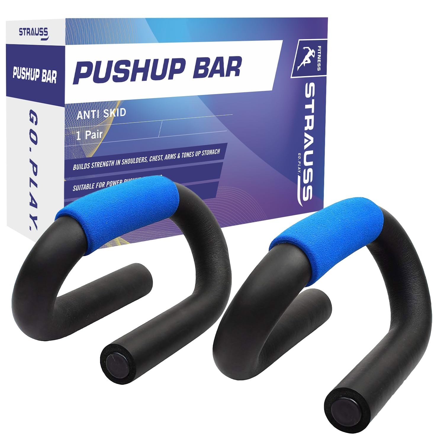 Strauss Power Push Up Bar | Home & Gym Equipment for Excersing & Chest Workout | S-Shape Push Up Handles with Metal Tube and Foam Grip | Push Up Stand with Anti Slip Bottom (Black/Blue) (B075RYDWNF) Amazon Price History, Amazon Price Tracker
