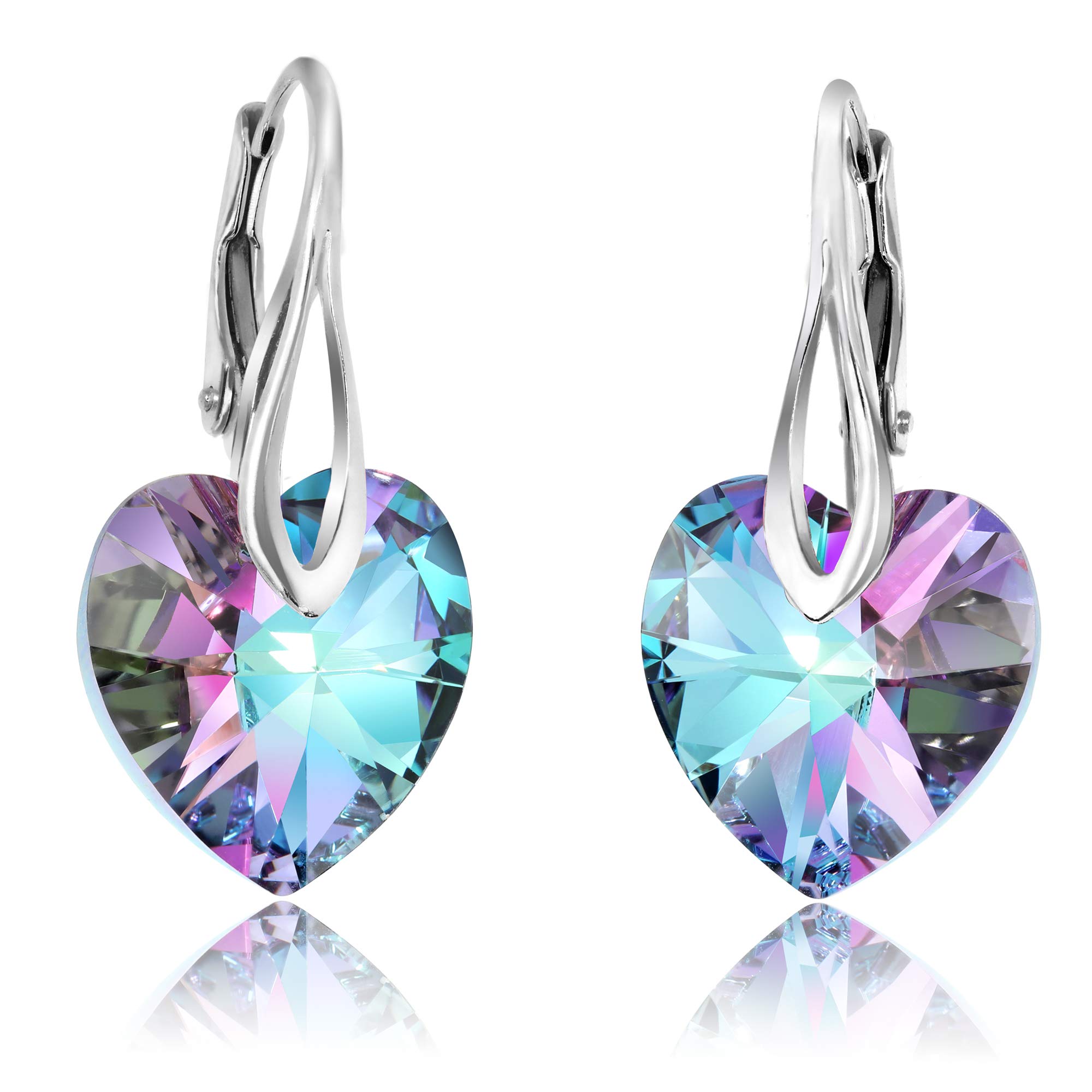 Chic BijouxDrop and Dangle Earrings for Women - Made with 925 Sterling Silver and Austrian Crystals from our Heart Series - Gift for Mum, Pink/Black/Purple