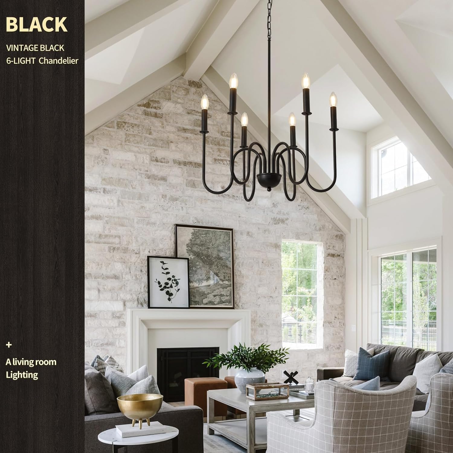 WOKE Black Metal Chandelier - 6 Light Modern Lamp -4