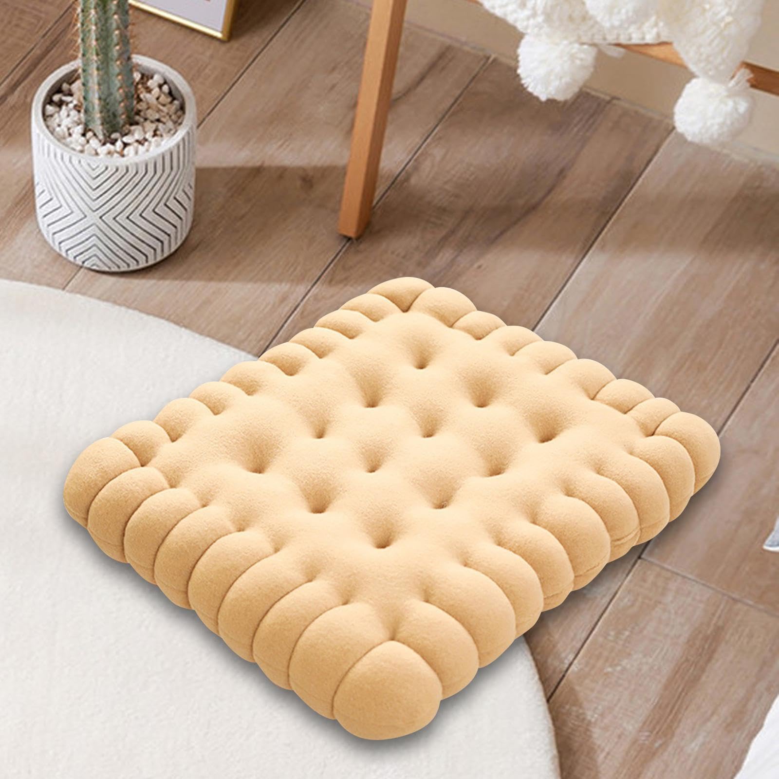 Fenteer Cuscino a Forma di Dolce Biscotto per Relax E Comfort, Beige, Piazza