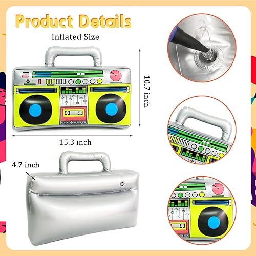 Miniatura 2 de 5 piezas de radio inflable Boombox teléfono móvil inflable, teléfono móvil retro para decoraciones de fiesta de los años 80 y 90, disfraz de hip