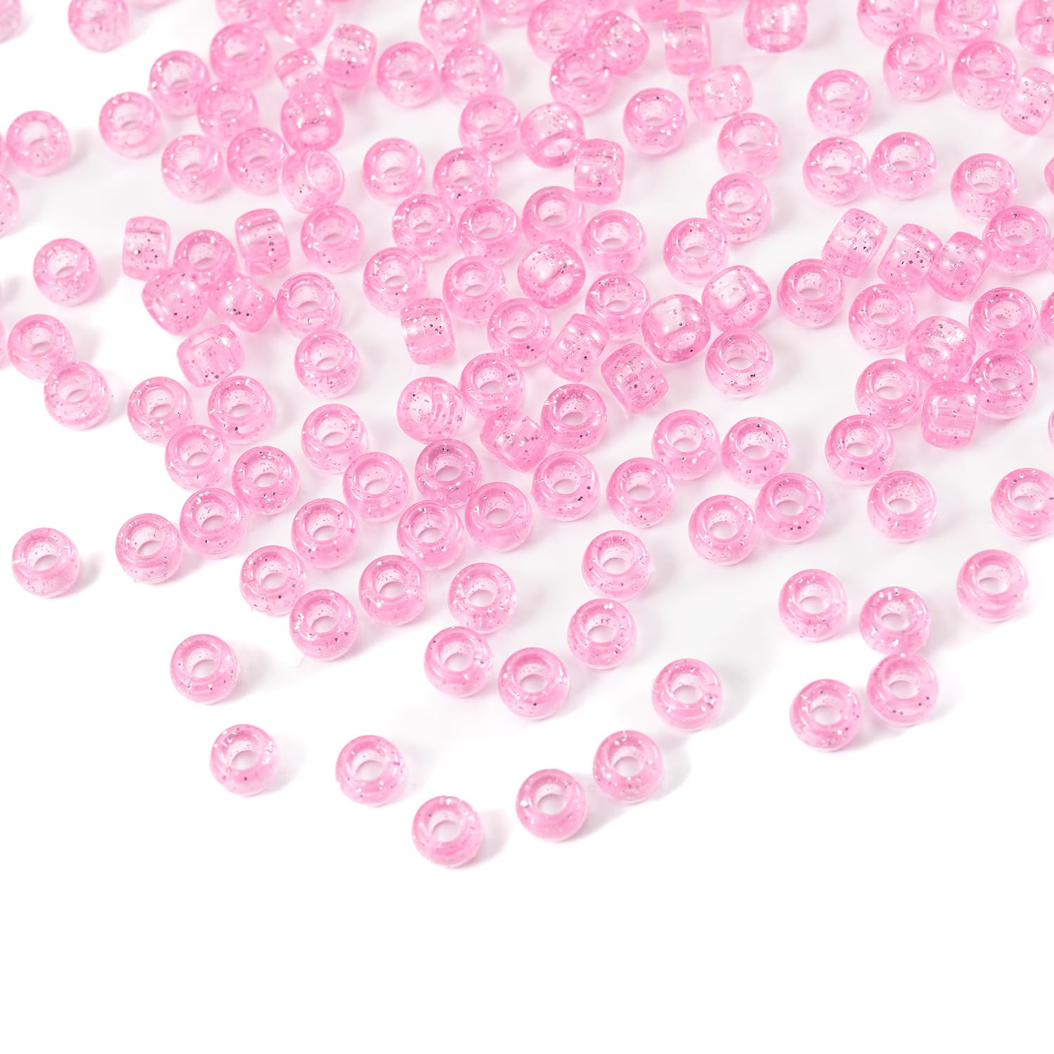 Gxueshan 1000 Pcs Acrylic Plastic Transparent Pink Pony Beads 6x9mm Large Hole Pens Hair Braiding Bulk Kandi Beads for Friendship Bracelet Necklace Jewelry Making Kit - Image 2