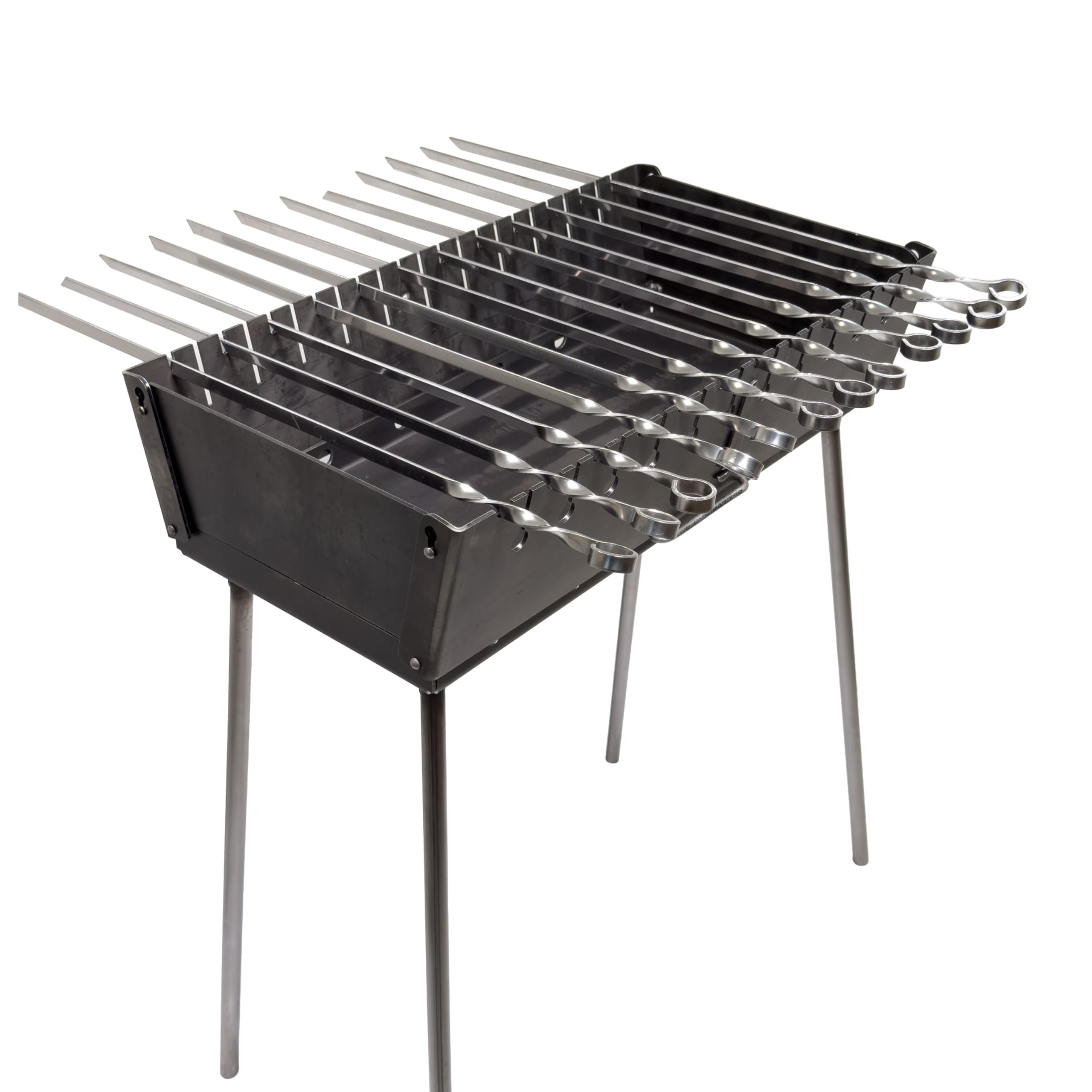 Mangal Grill Schaschlik Holzkohlegrill – Faltbarer BBQ Koffer-Grill aus 3 mm Stahl für 12 Spieße – Tragbarer Outdoor Kohlegrill für Camping, Garten, Picknick & Reisen