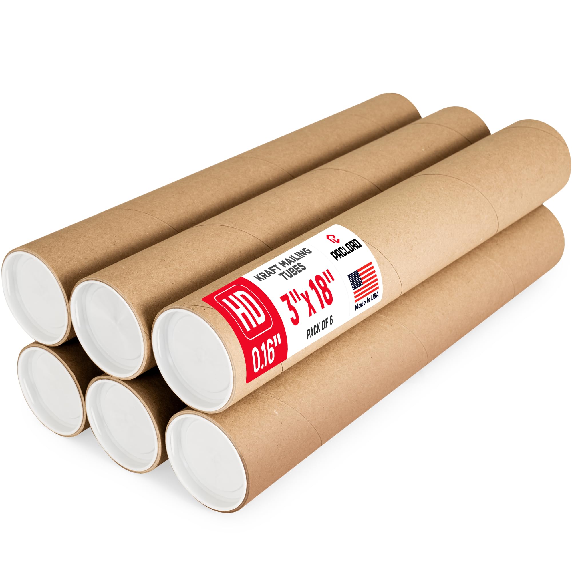 Tubo de cartón reforzado de alta resistencia de 3 x 18 pulgadas, paquete de 6 tubos con 12 tapas, aprobado por USPS seguro, ideal para envío y almacenamiento de impresiones, obras de arte
