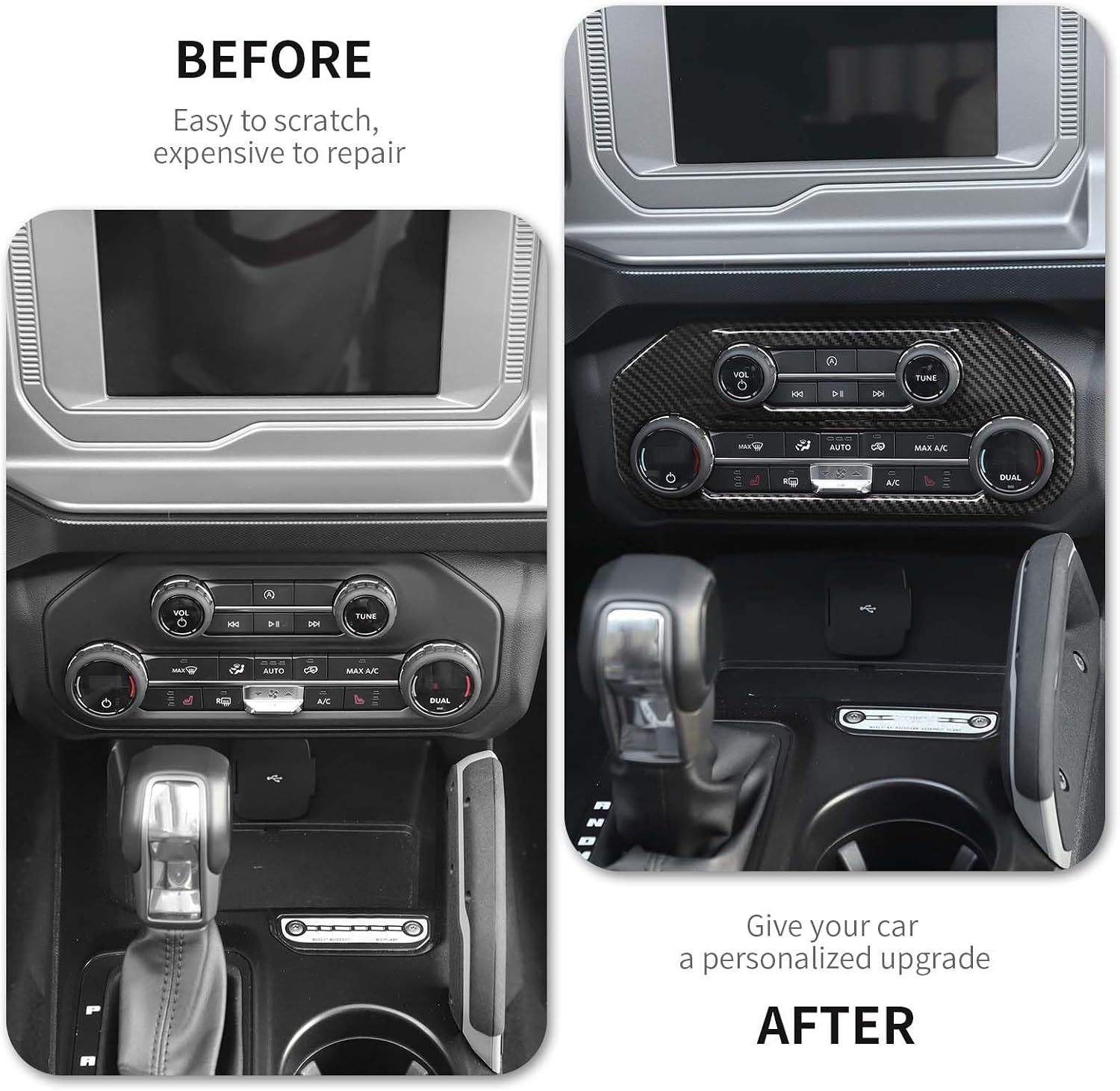 RAZPOY Air Conditioning Switch Panel Cover for Bronco Accessories, Center Console A/C Button Trim for 2021-2026 Ford Bronco, Carbon Fiber