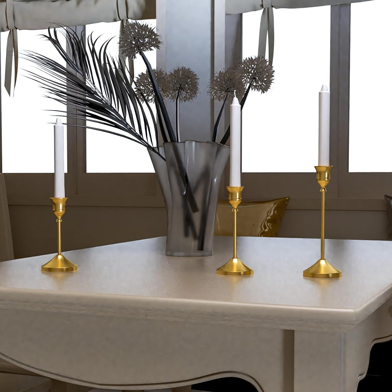 Candle Holders Set of 3, Gold Metal Candlestick Holders for Taper Candles, Candle Stands, Dining Table Decoration (Gold)