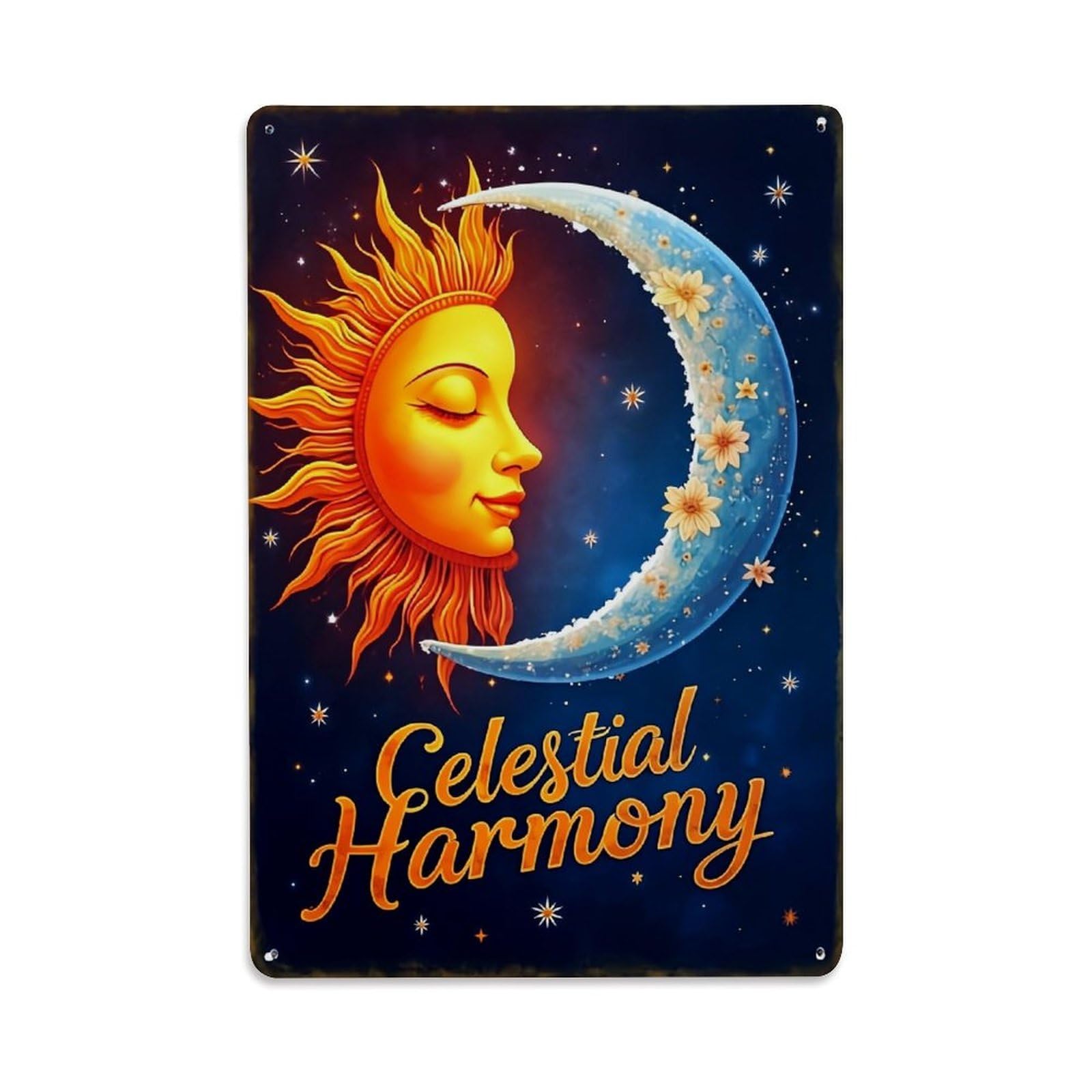 Jdfenggu Vintage Sun And Moon Celestial Harmony Retro Metal Tin Sign, Decor Art Poster For Bar, Home, Man Cave, Kitchen, Laundry Room Gift 8X12inch