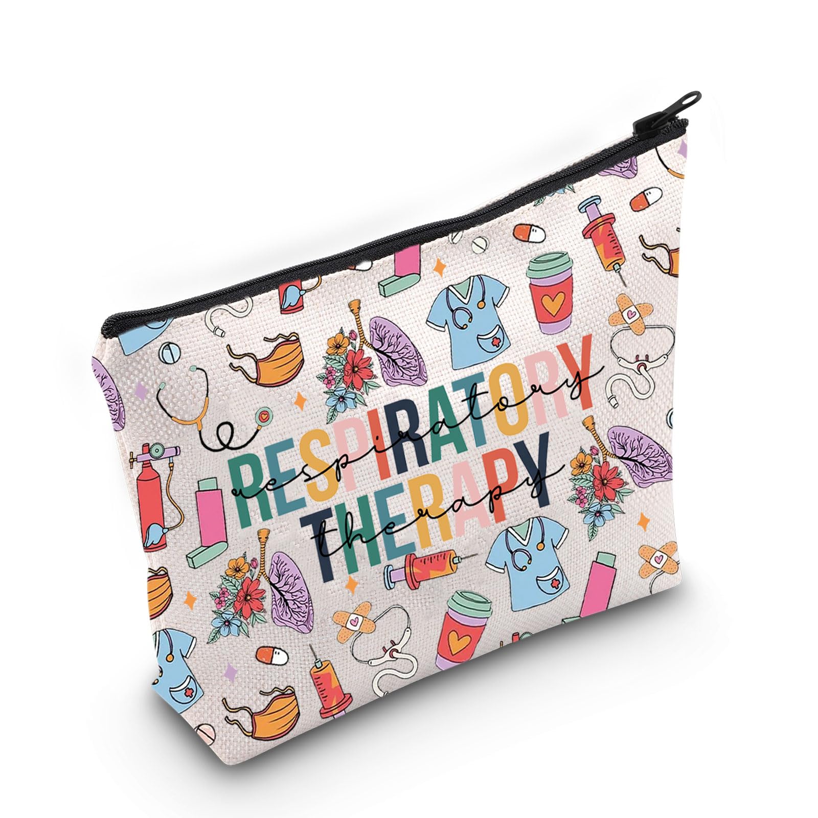 LEVLO Respiratory Therapy Cosmetic Make Up Bag RT Appreciation Gift Respiratory Therapist Makeup Zipper Pouch Bag, RT Full, Make Up Bag