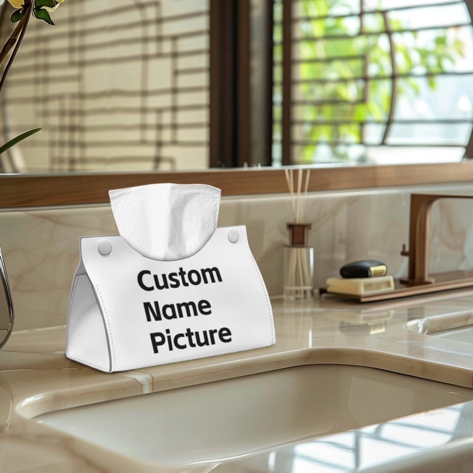 Luarisgur Custom Tissue Box Cover Rectangular Custom Tissue Paper Case Personalized with Logo Picture Pu Leather Tissue Box Holder Home Decor for