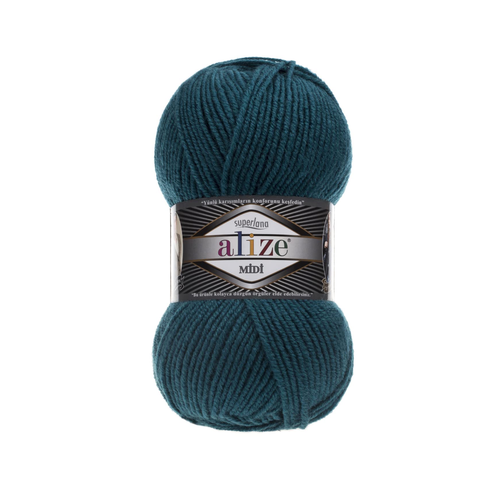 AlizeAlize SuperLana Midi 25% Wool 75% Acrylic Each Skein 100 g 170 m, Lot of 4 Skeins - 212 Petrol