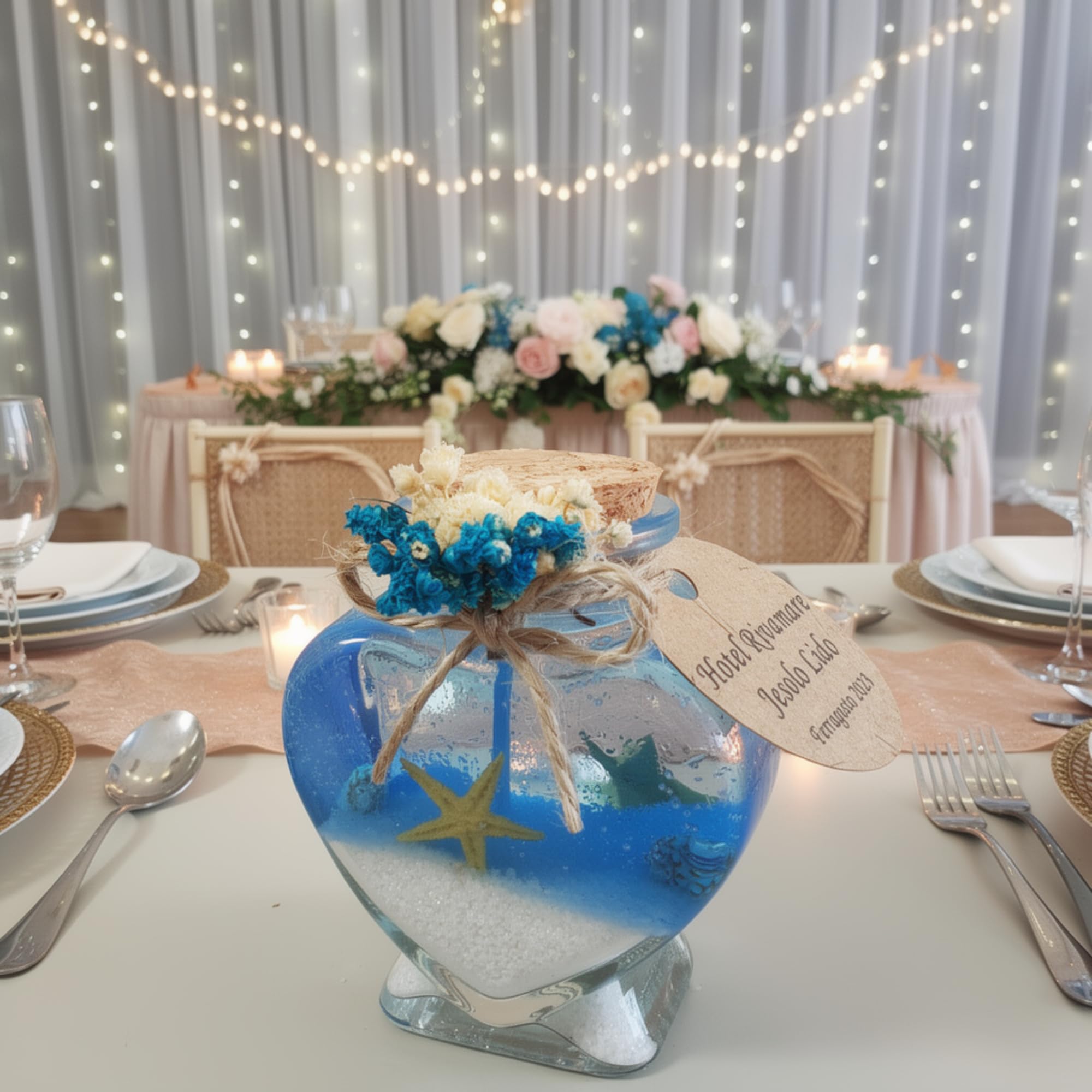 Detalle de Boda para Invitados Juego a Granel de Velas de Cristal con Forma de Corazón (Gel Azul Arena Blanca, Juego de 20)